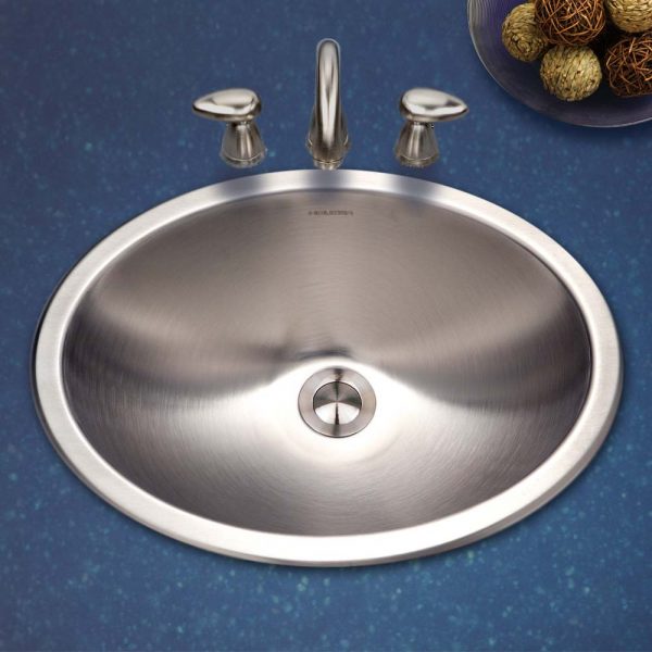 Houzer Opus 18" Stainless Steel Drop-in Topmount Oval Bathroom Sink without Overflow