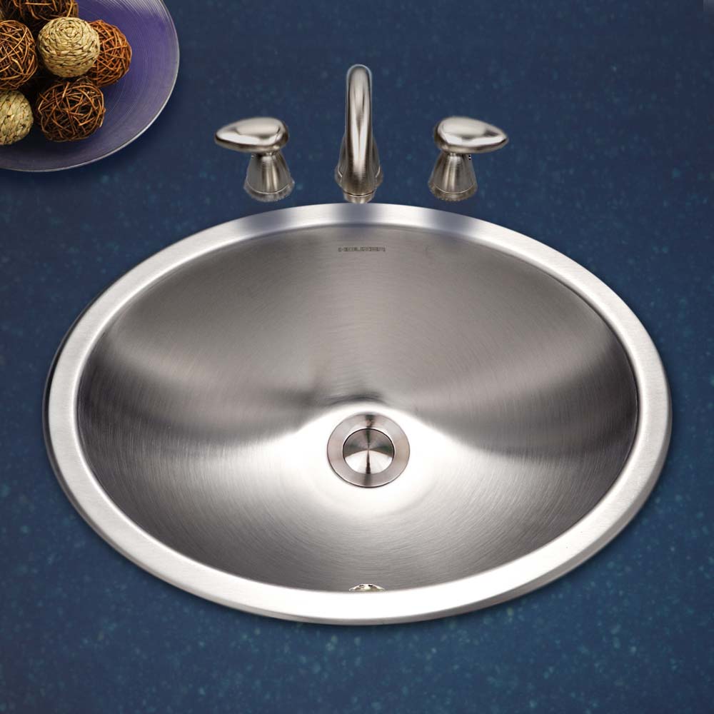 Houzer Opus 18" Stainless Steel Drop-in Topmount Oval Bowl Bathroom Sink with Overflow Assembly