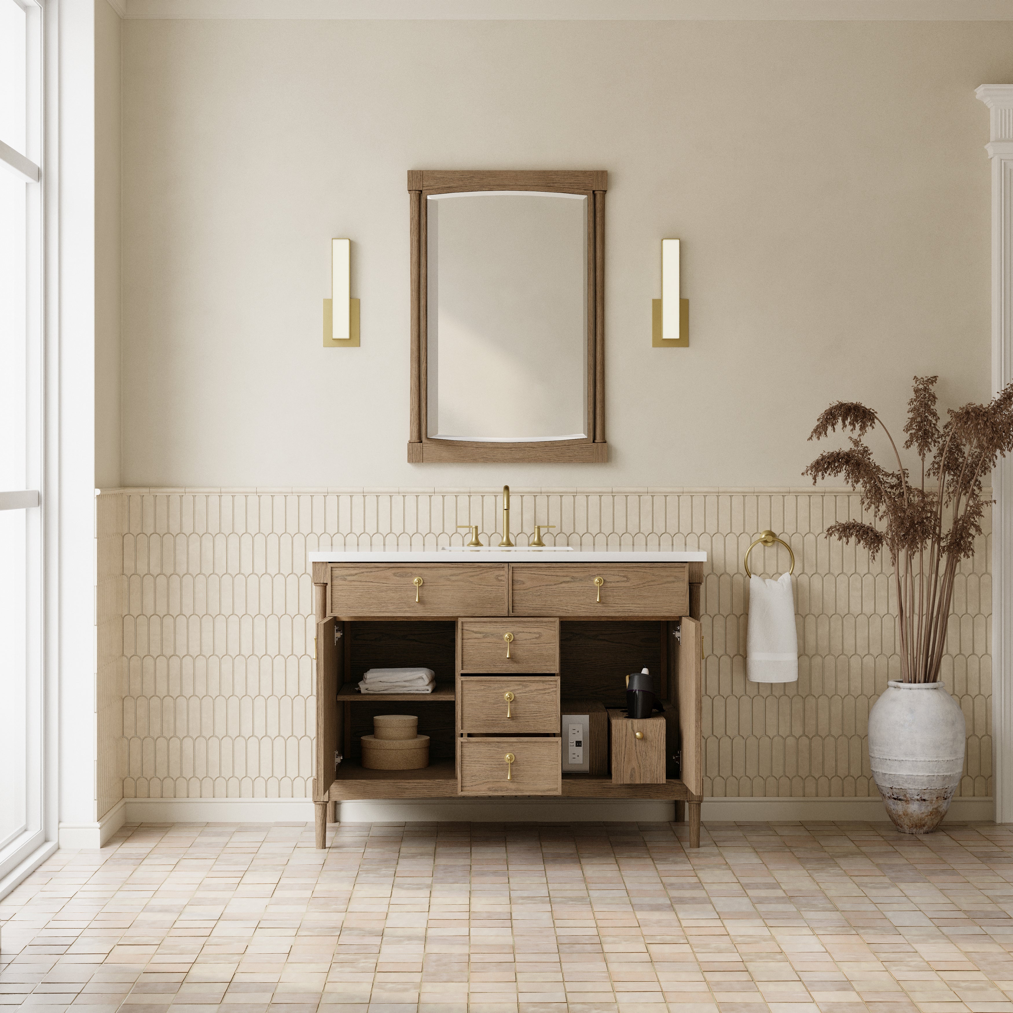 James Martin Kinnsden 48" Single Vanity in Weathered Oak with 3cm Countertop