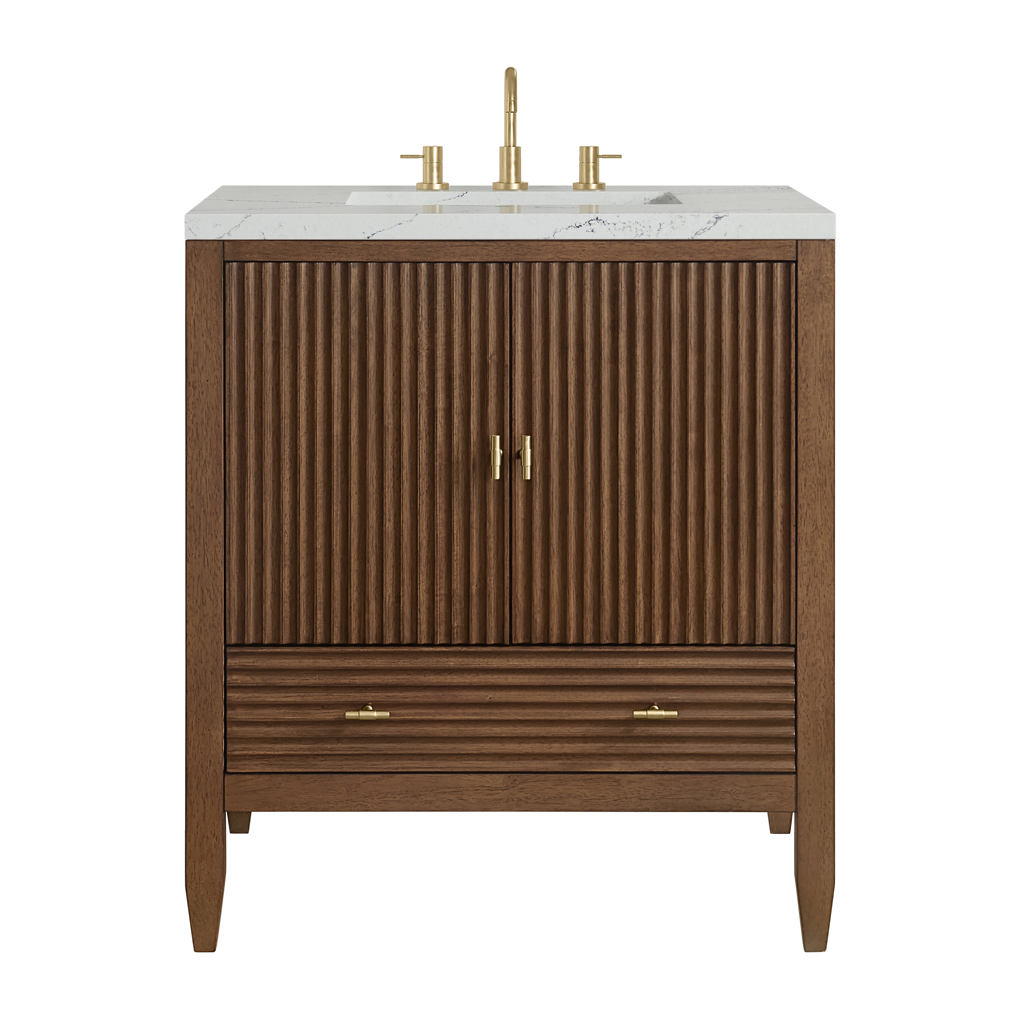 James Martin Myrrin 30" Single Vanity in Mid-Century Walnut with 3cm Countertop