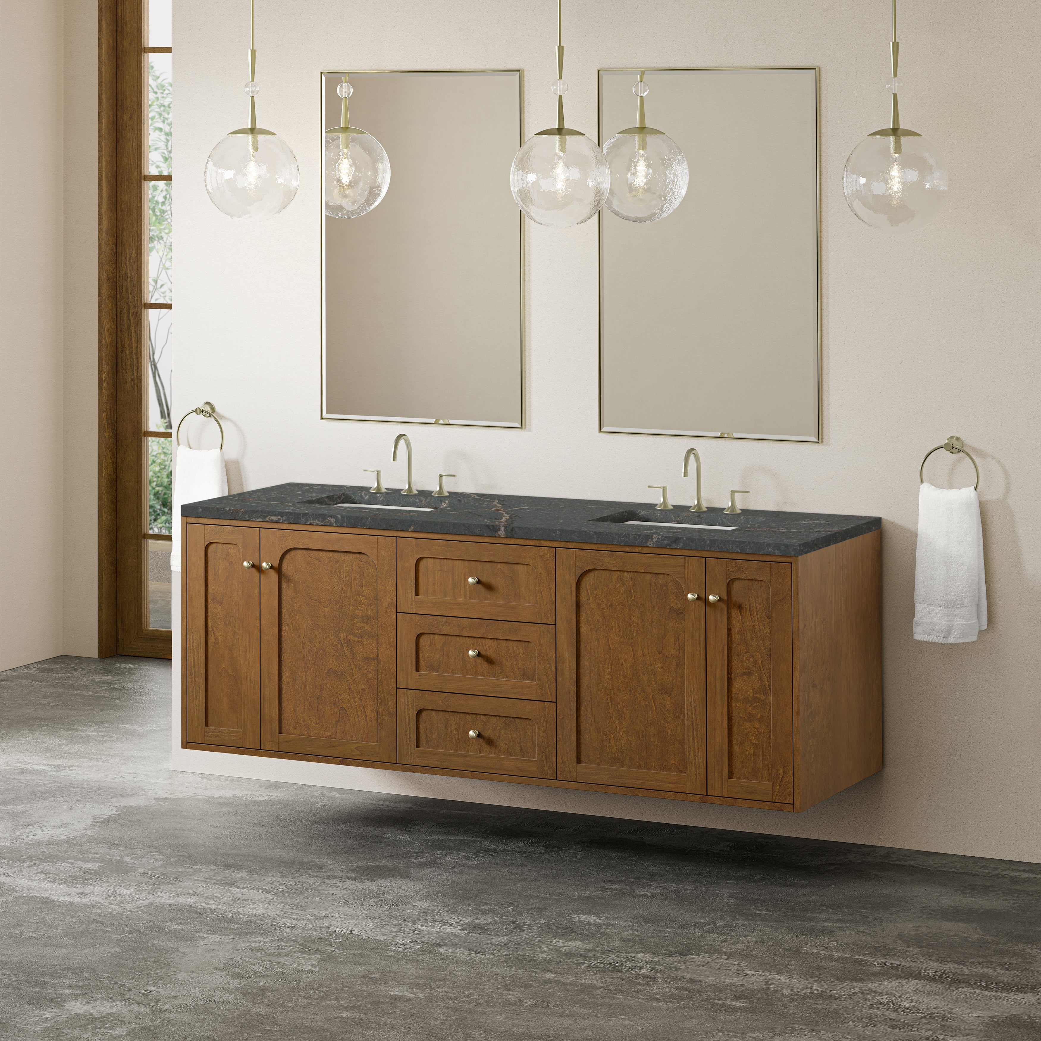 James Martin Laurent 72" Double Vanity in Honey Oak with 3cm Countertop and FreePower Wireless Charger