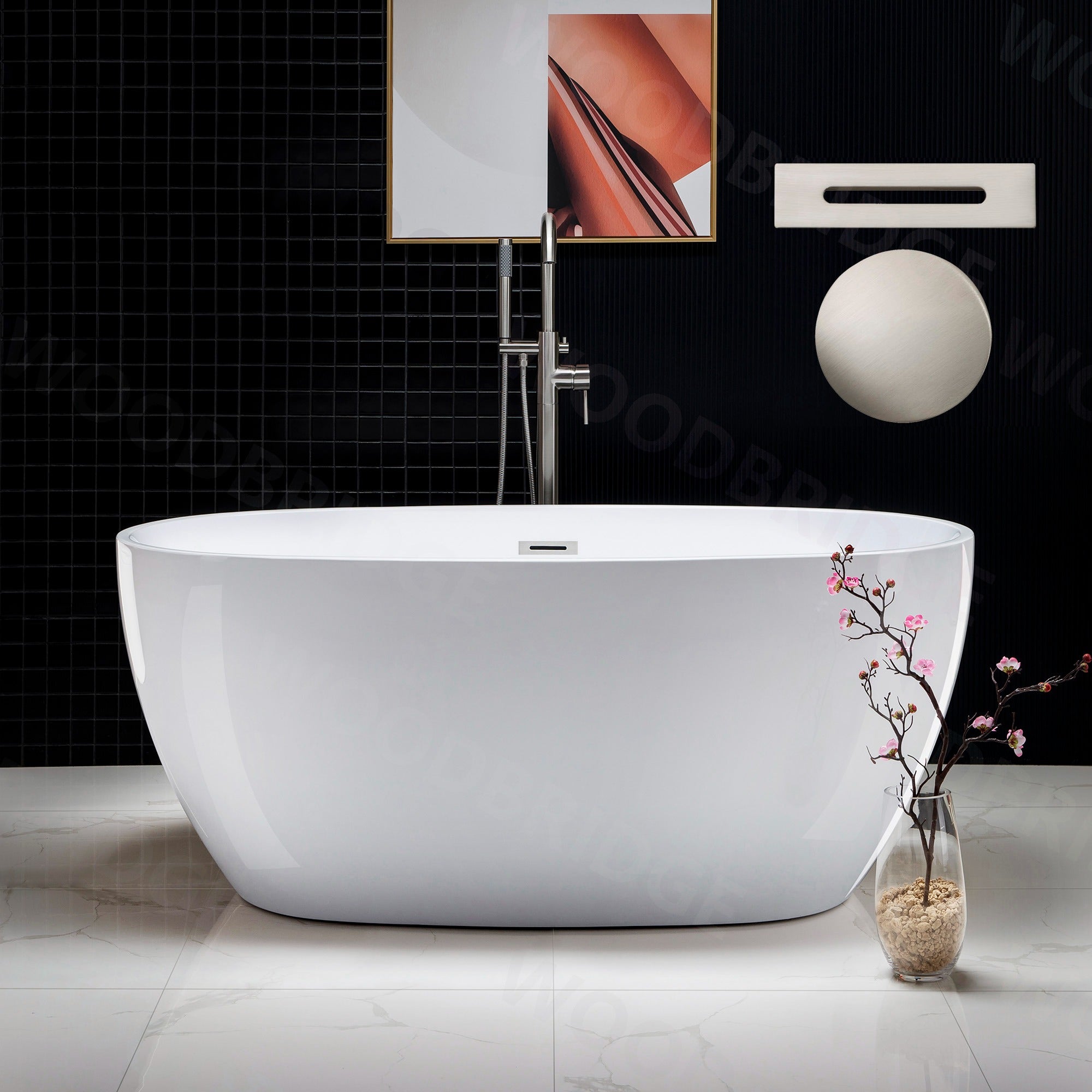 WOODBRIDGE 55" Acrylic Freestanding Bathtub Contemporary Soaking Tub with Drain & Overflow, B1418
