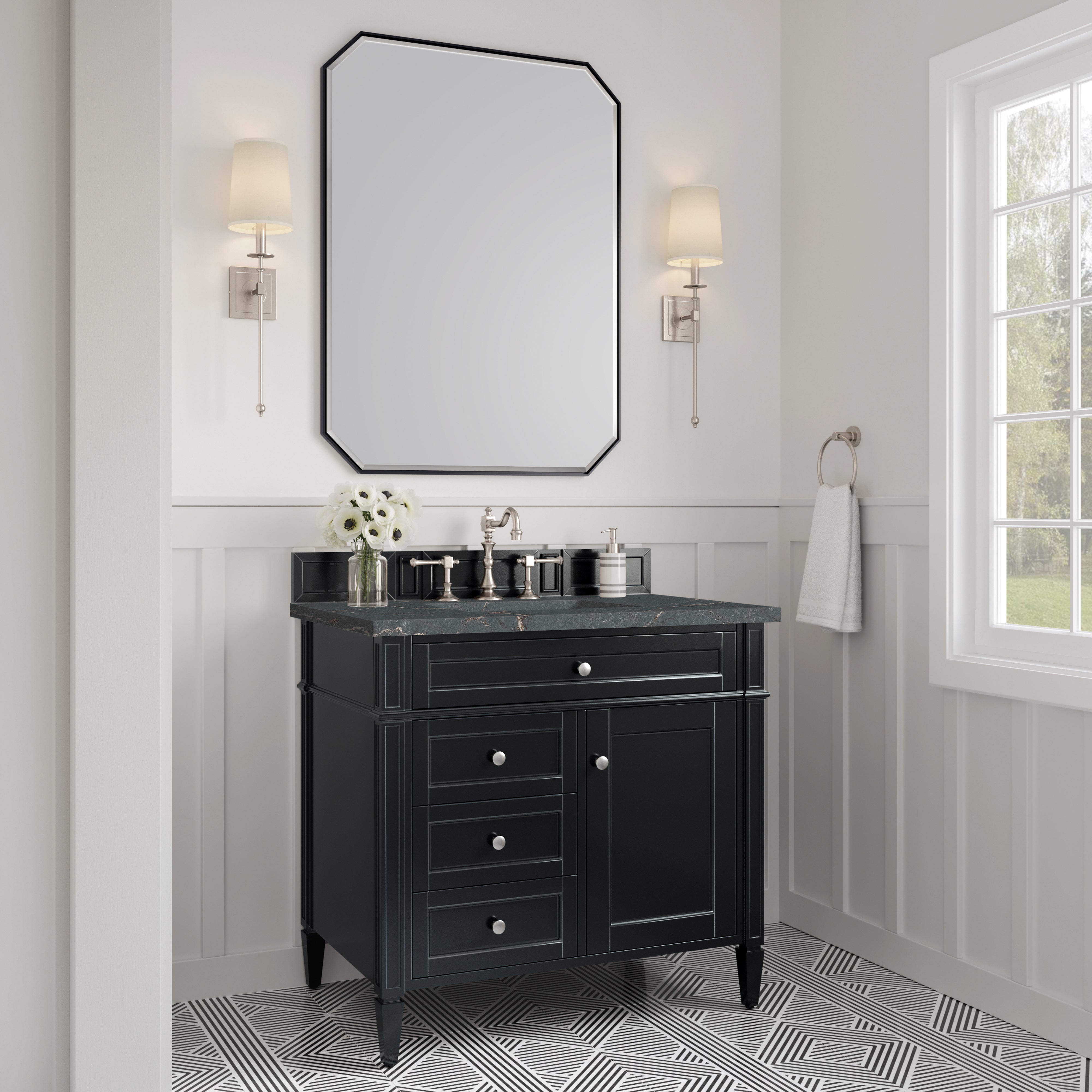 James Martin Brittany 36" Single Vanity in Black Onyx with 3cm Countertop