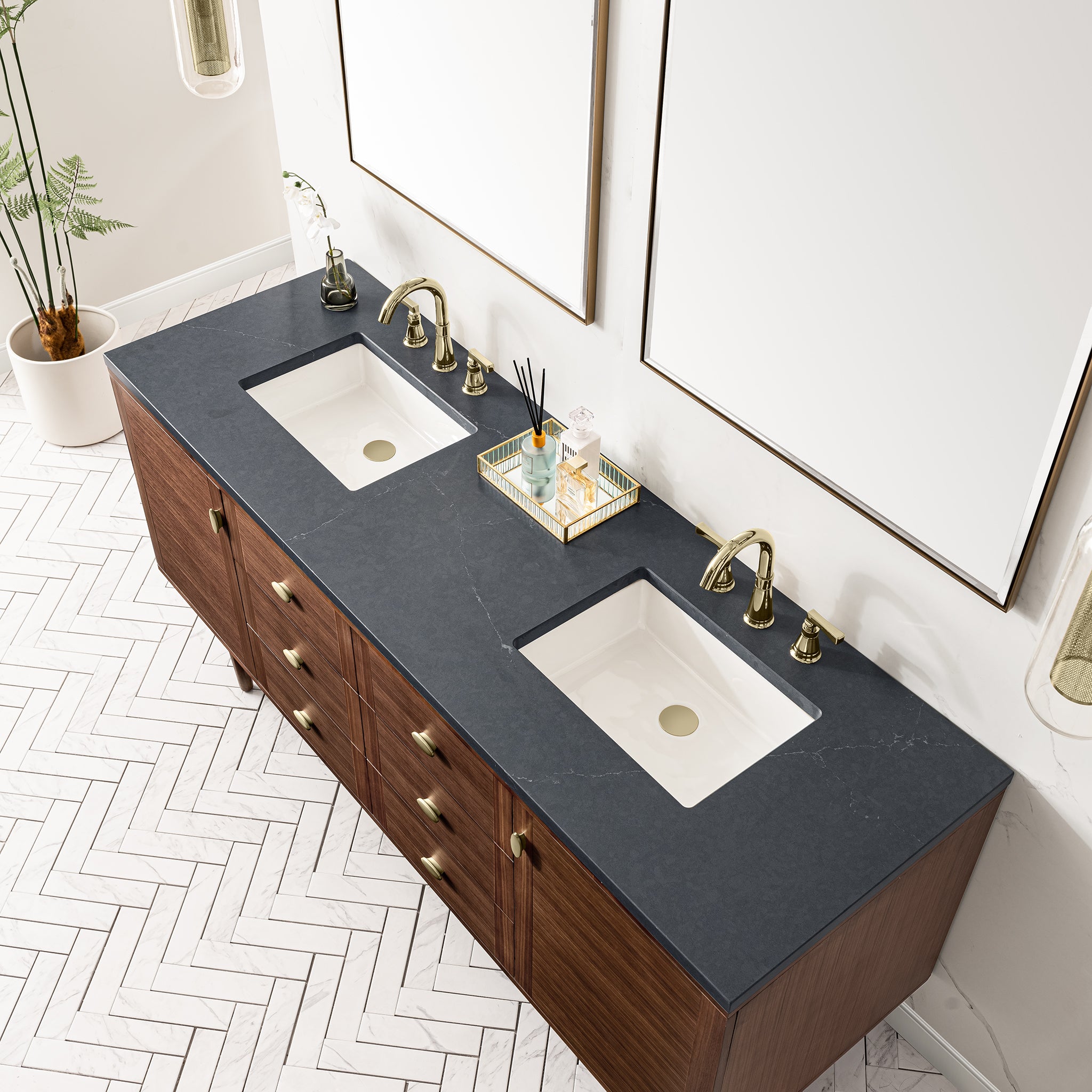 James Martin Amberly 72" Double Vanity in Mid-Century Walnut with 3cm Countertop