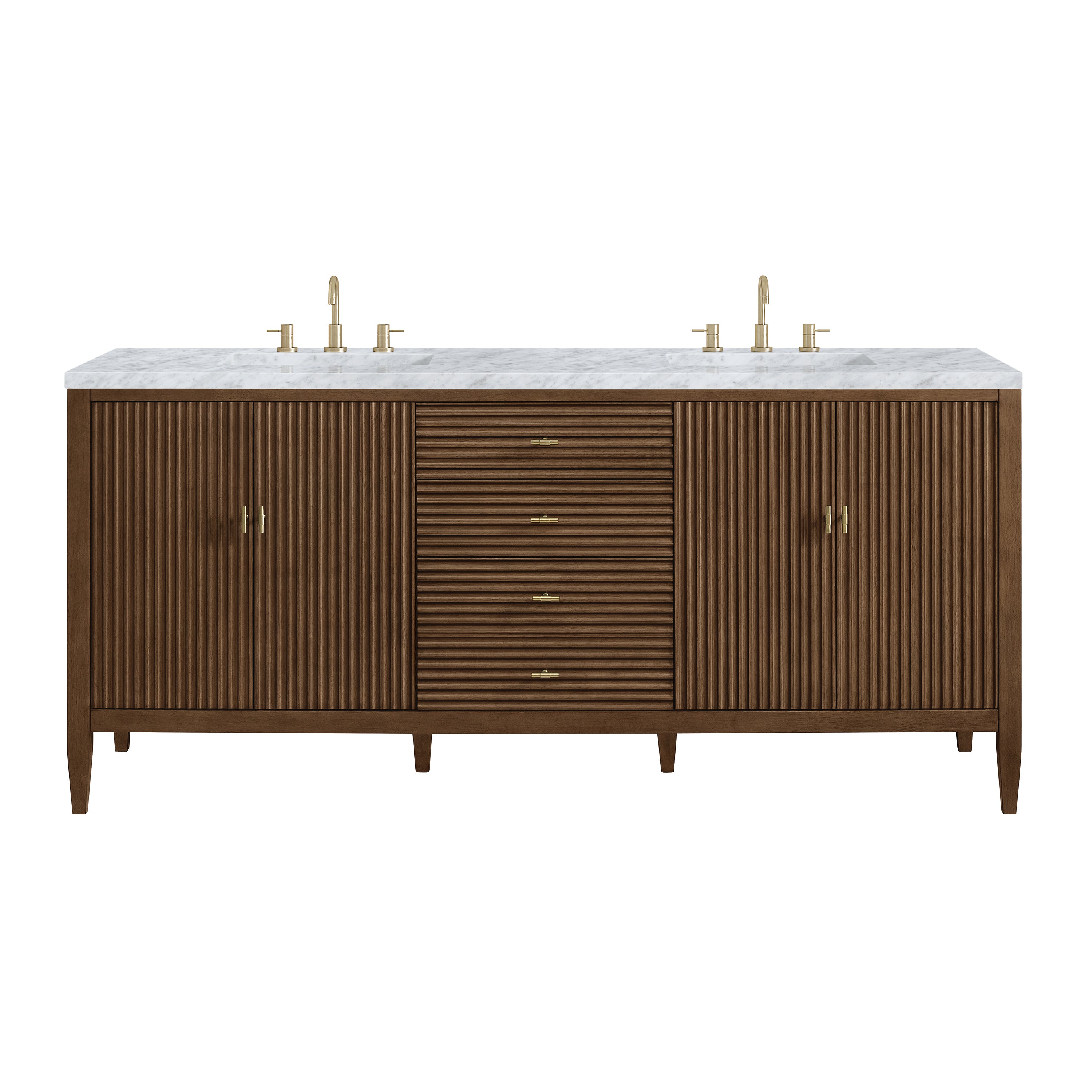James Martin Myrrin 72" Double Vanity in Mid Century Walnut with 3cm Countertop