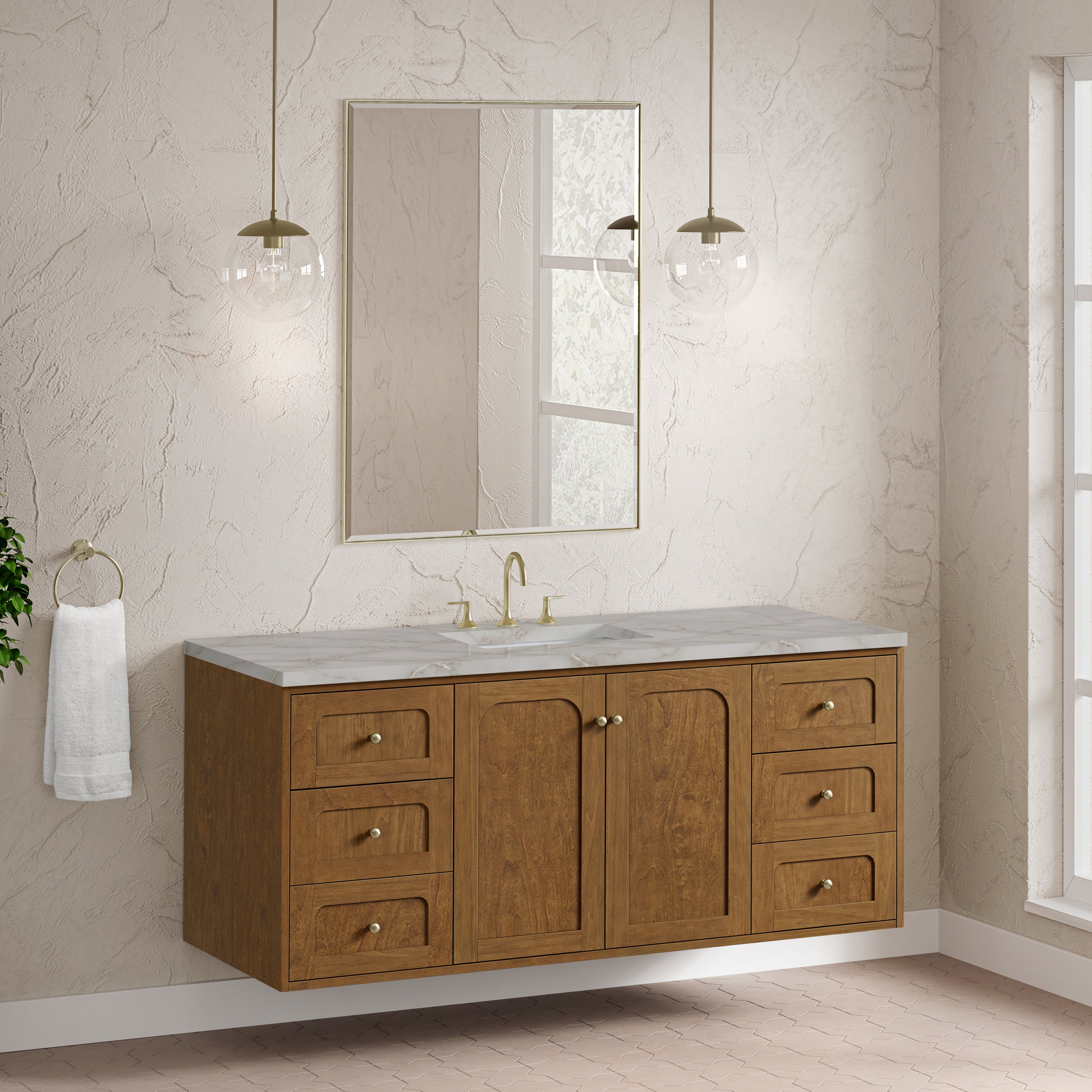James Martin Laurent 60" Single Vanity in Honey Oak with 3cm Countertop and FreePower Wireless Charger