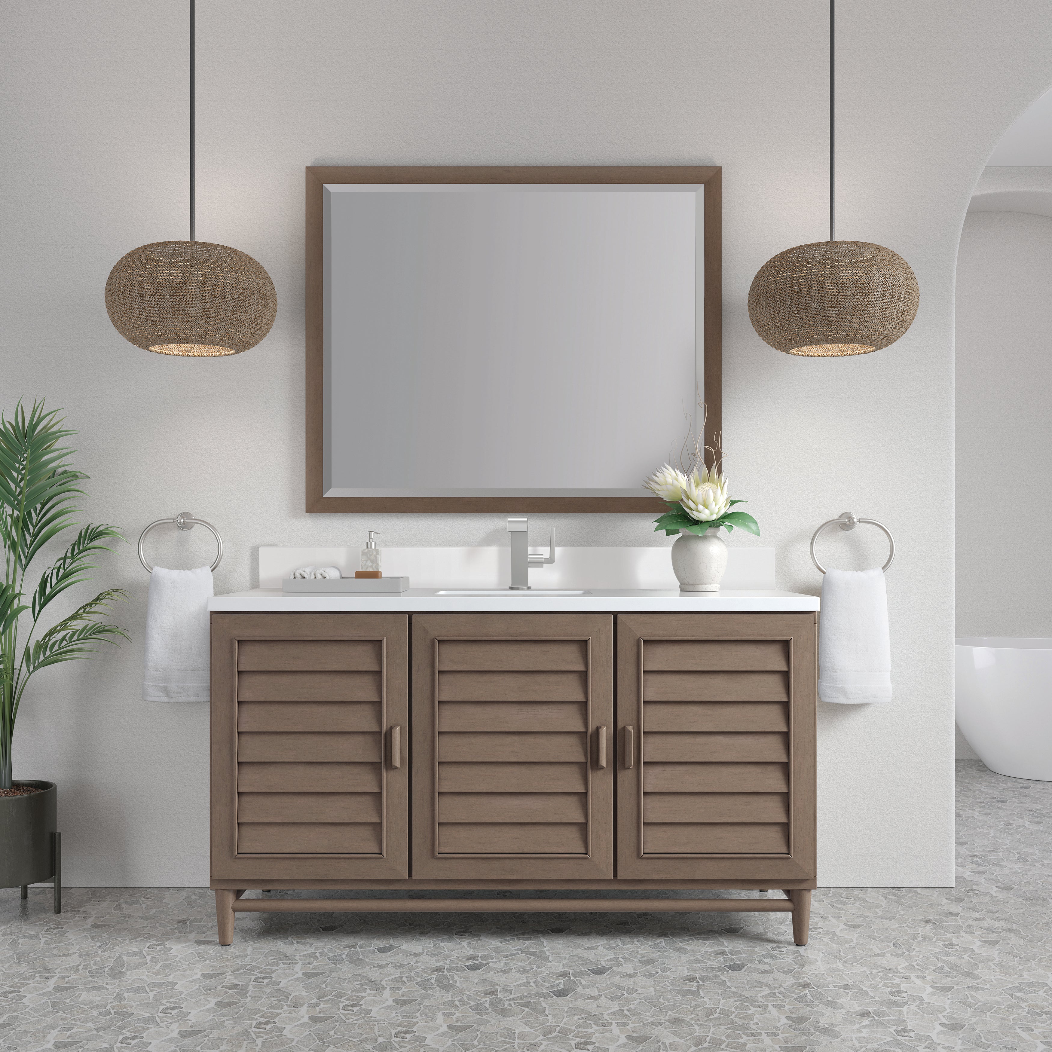 James Martin Portland 60" Single Vanity in Whitewashed Walnut with 3cm Countertop