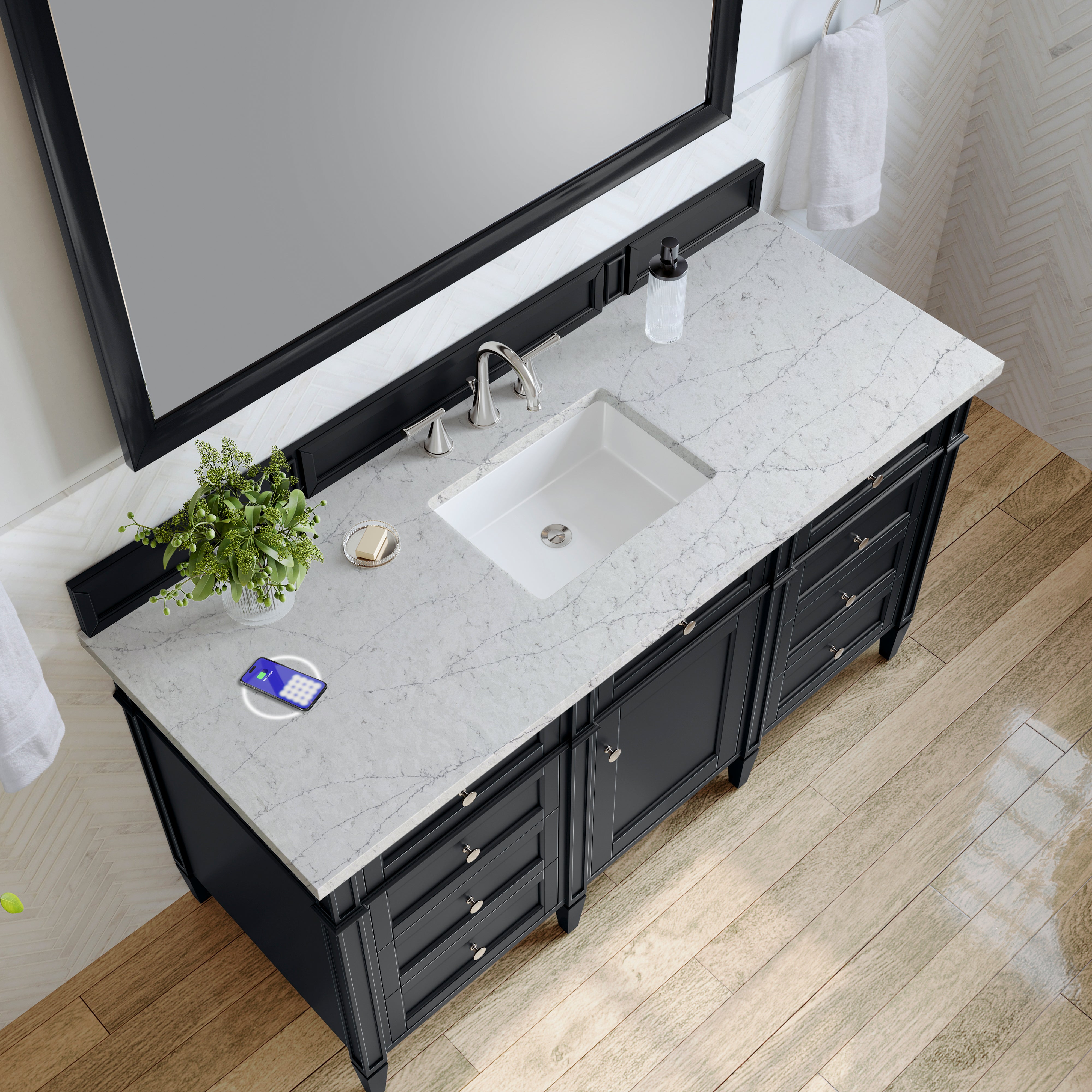 James Martin Brittany 60" Single Vanity in Black Onyx with 3cm Countertop and FreePower Wireless Charger
