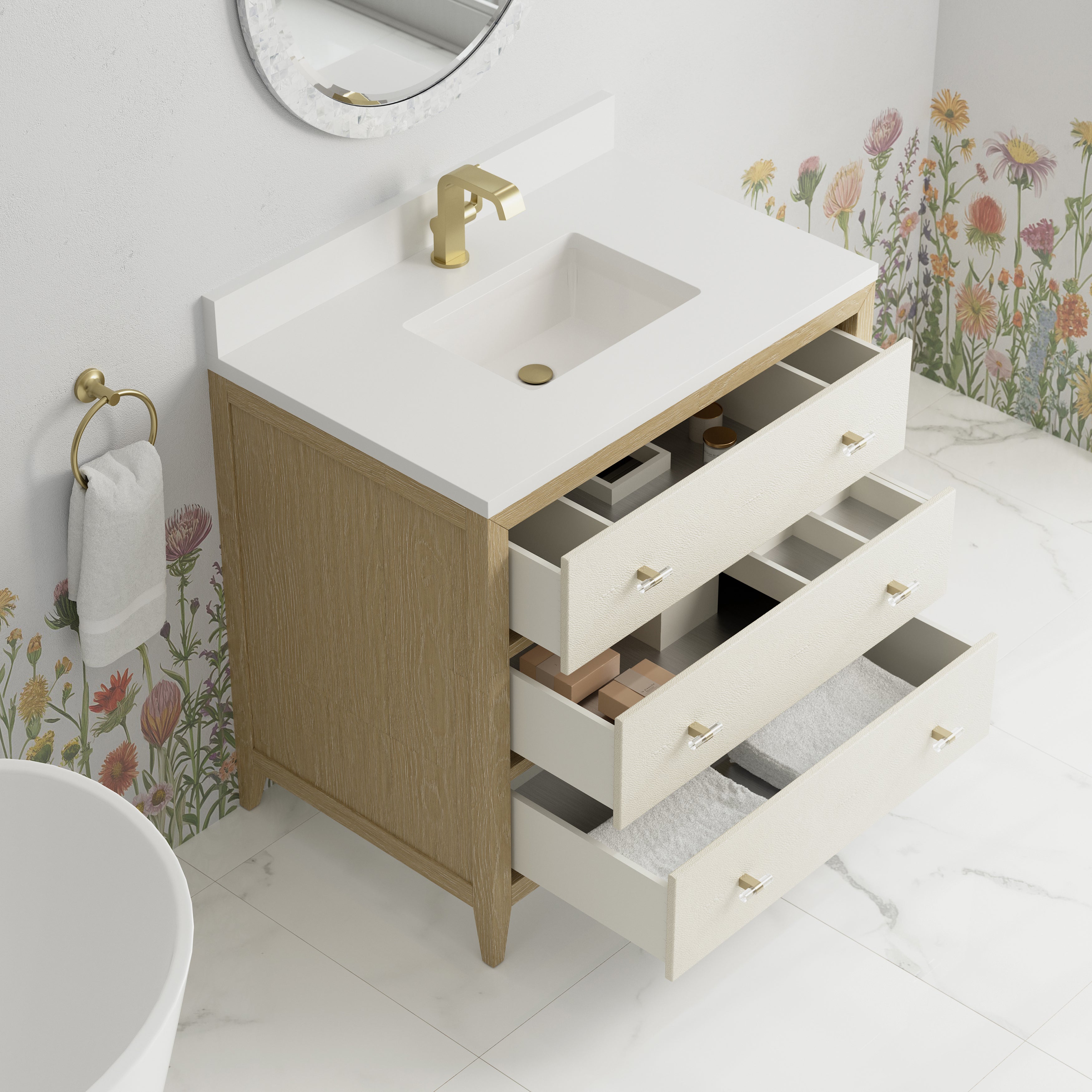 James Martin Celeste 36" Single Vanity in Sunwashed Oak with 3cm Countertop