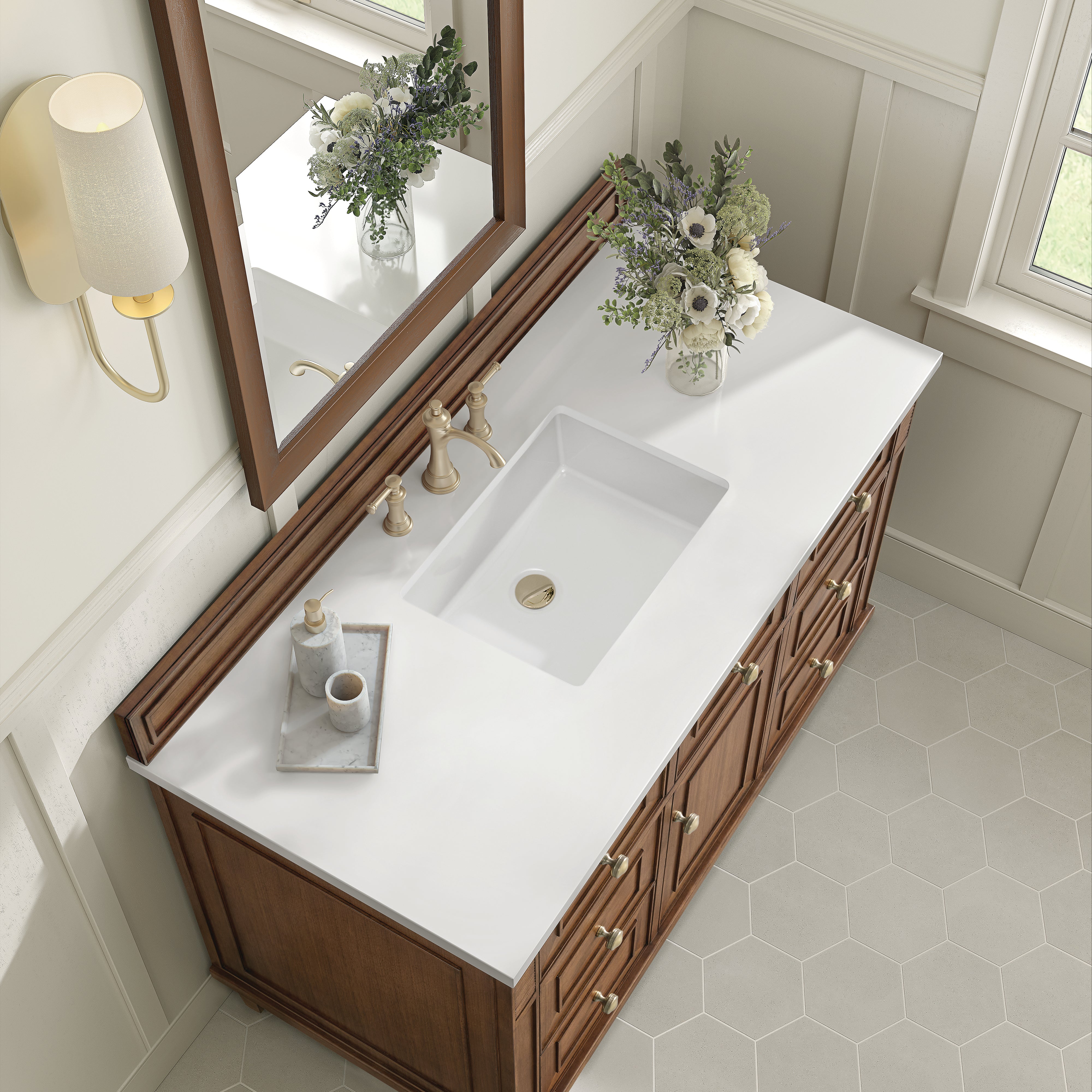 James Martin Lorelai 48" Single Vanity in Mid-Century Walnut with 3cm Countertop