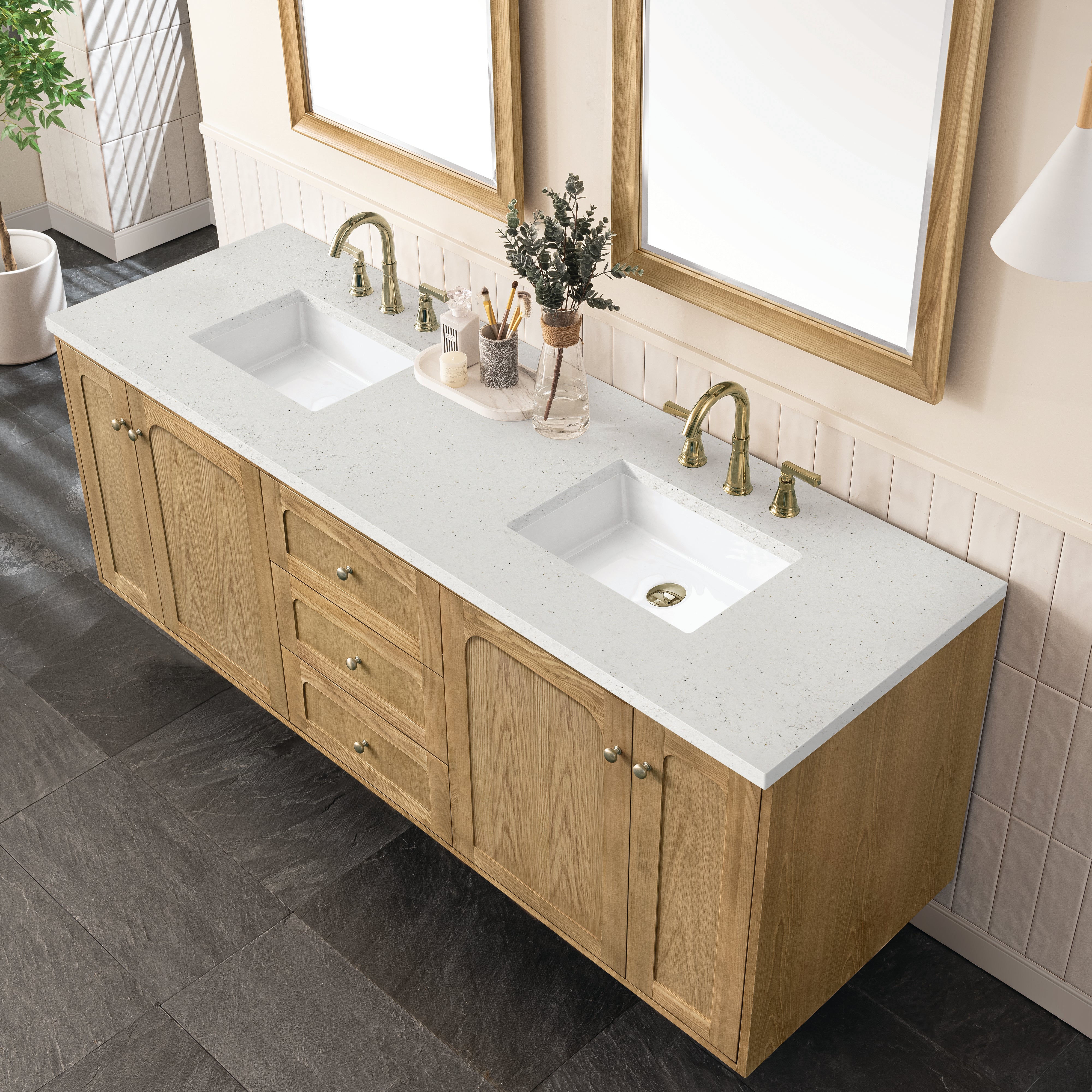 James Martin Laurent 72" Double Vanity in Light Natural Oak with 3cm Countertop
