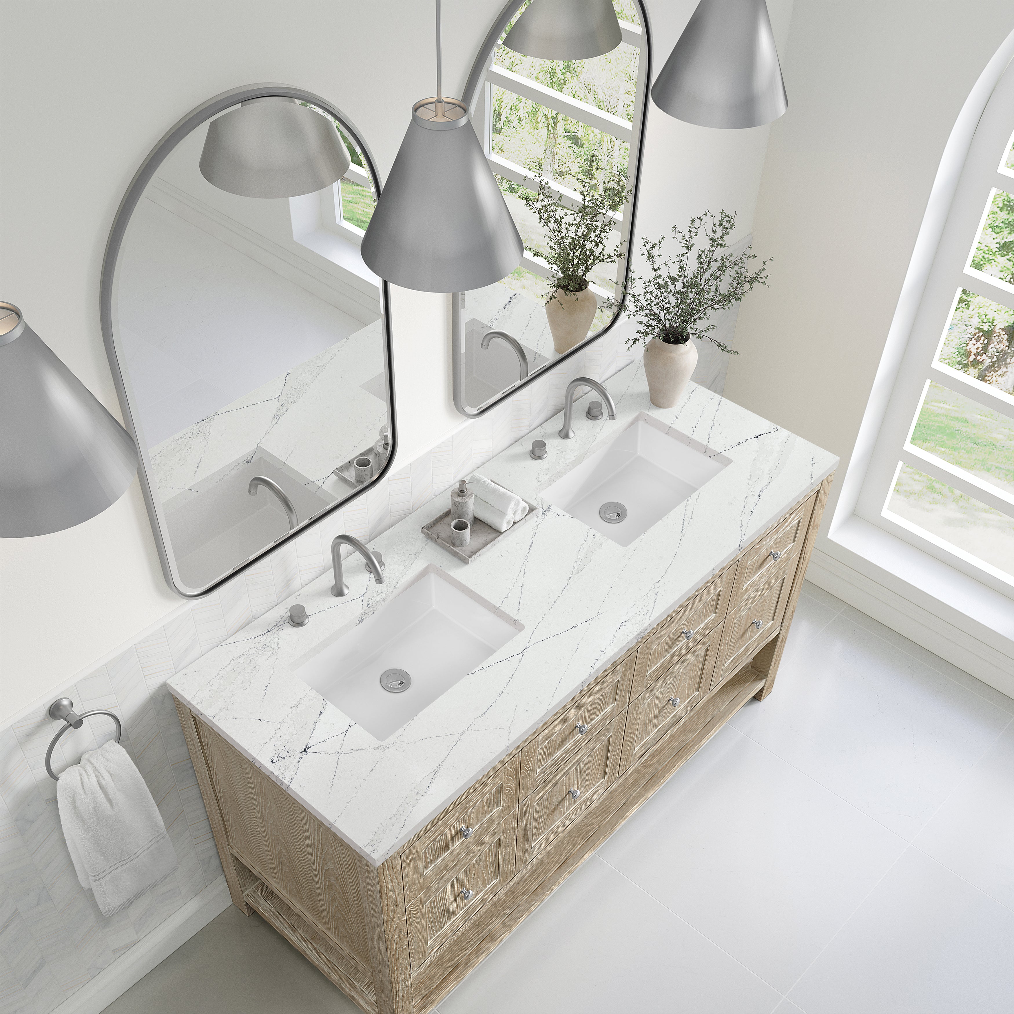 James Martin Breckenridge 60" Double Vanity in Whitewashed Oak with 3cm Countertop