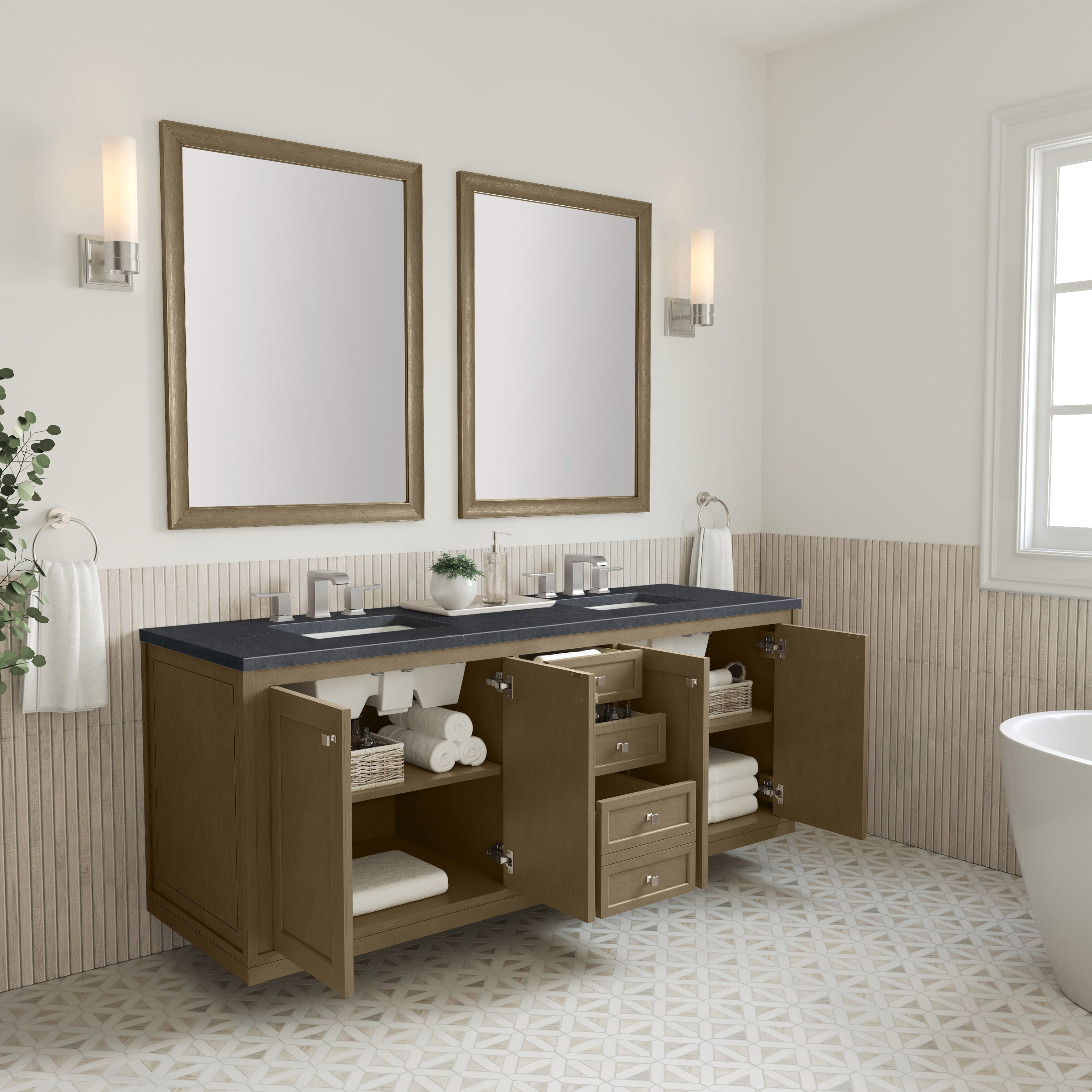 James Martin Chicago 72" Double Vanity in Walnut Whisper with 3cm Countertop