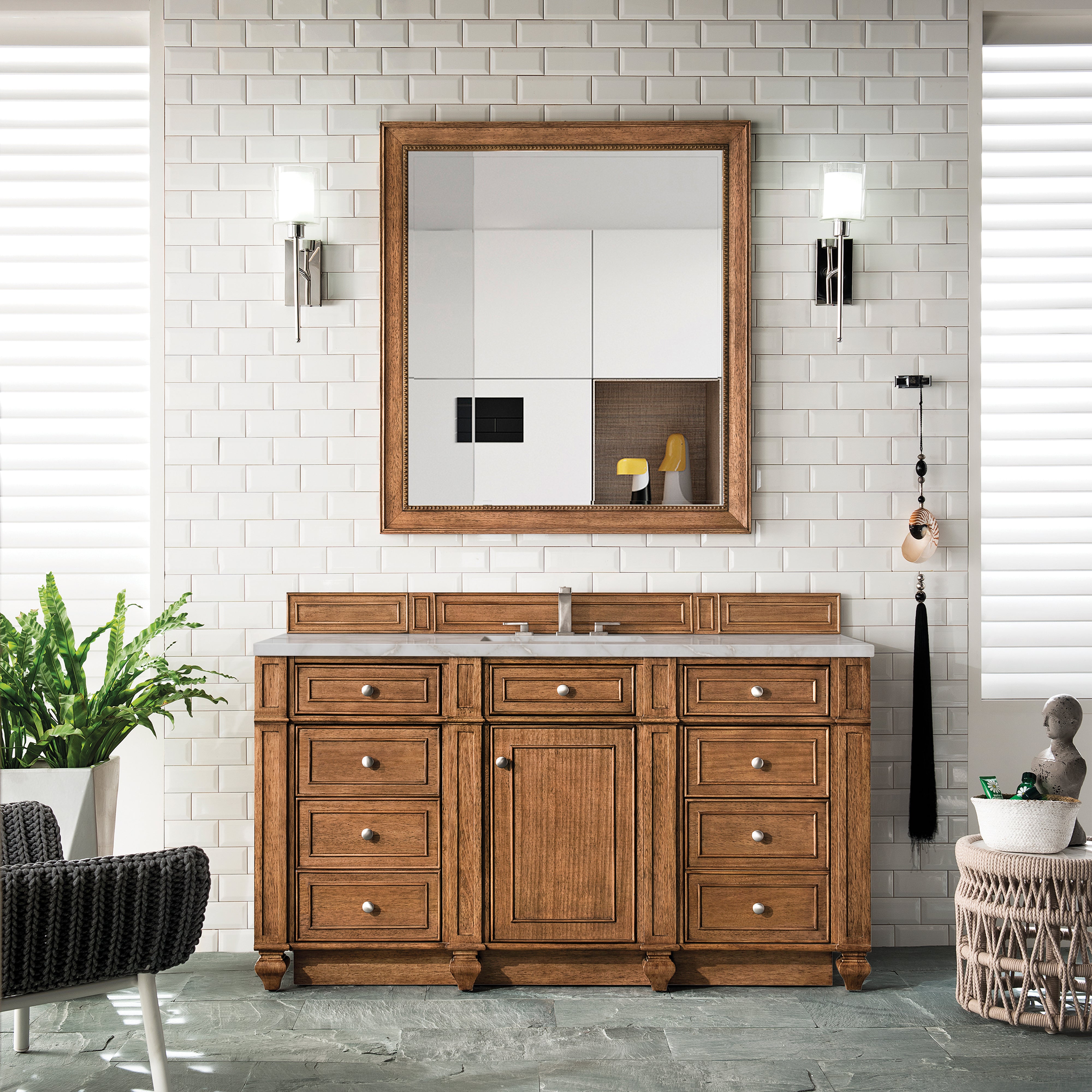 James Martin Bristol 60" Single Vanity in Saddle Brown with 3cm Countertop and FreePower Wireless Charger