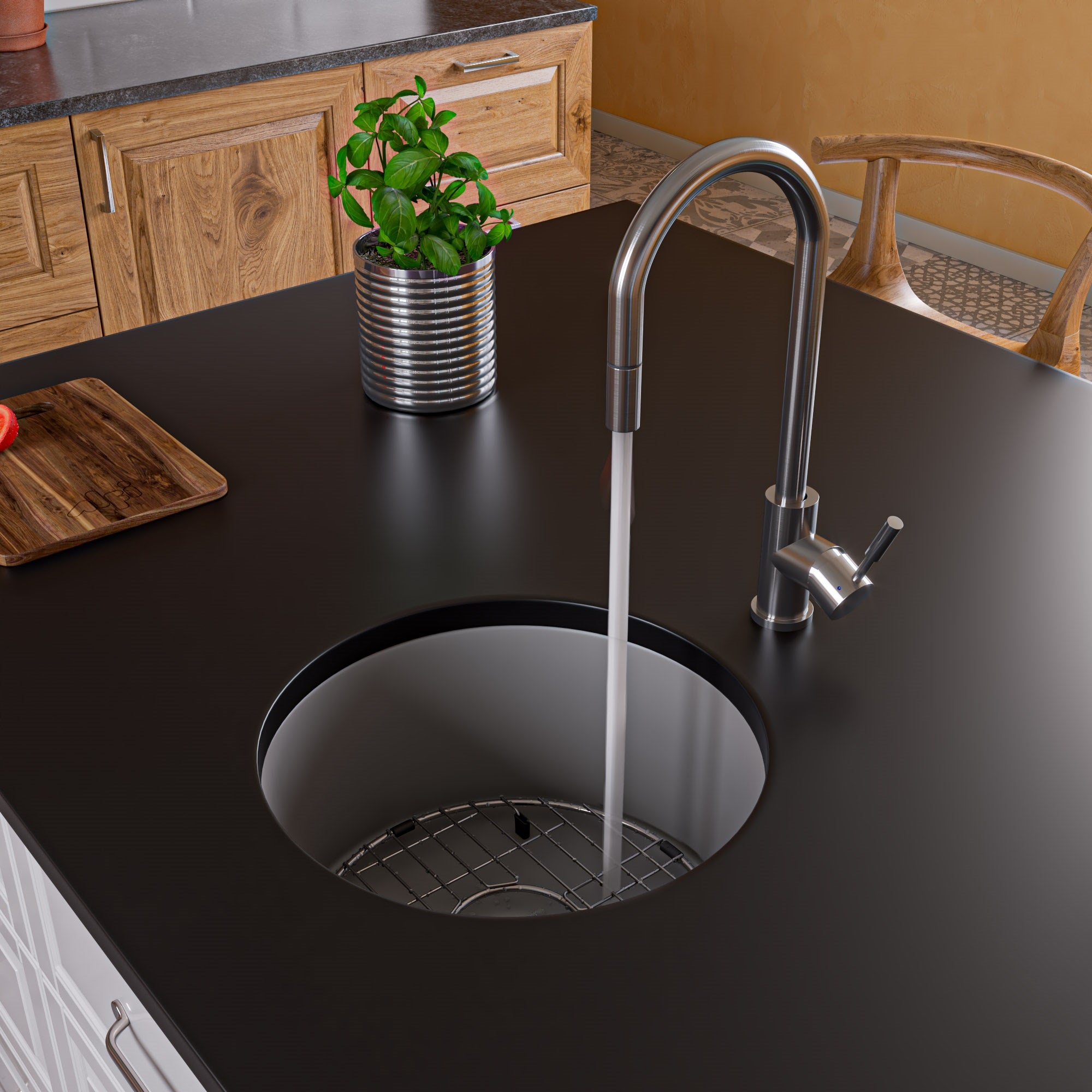 ALFI brand ABF1818R Round 18" x 18" Undermount / Drop In Fireclay Prep Sink