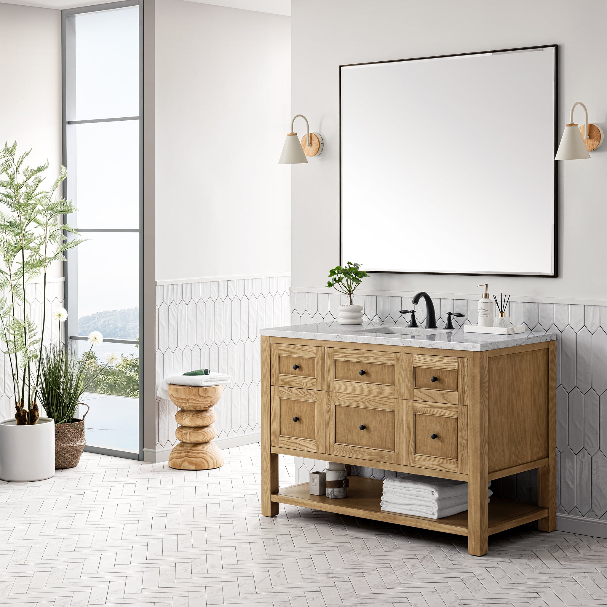 James Martin Breckenridge 48" Single Vanity in Light Natural Oak with 3cm Countertop and FreePower Wireless Charger