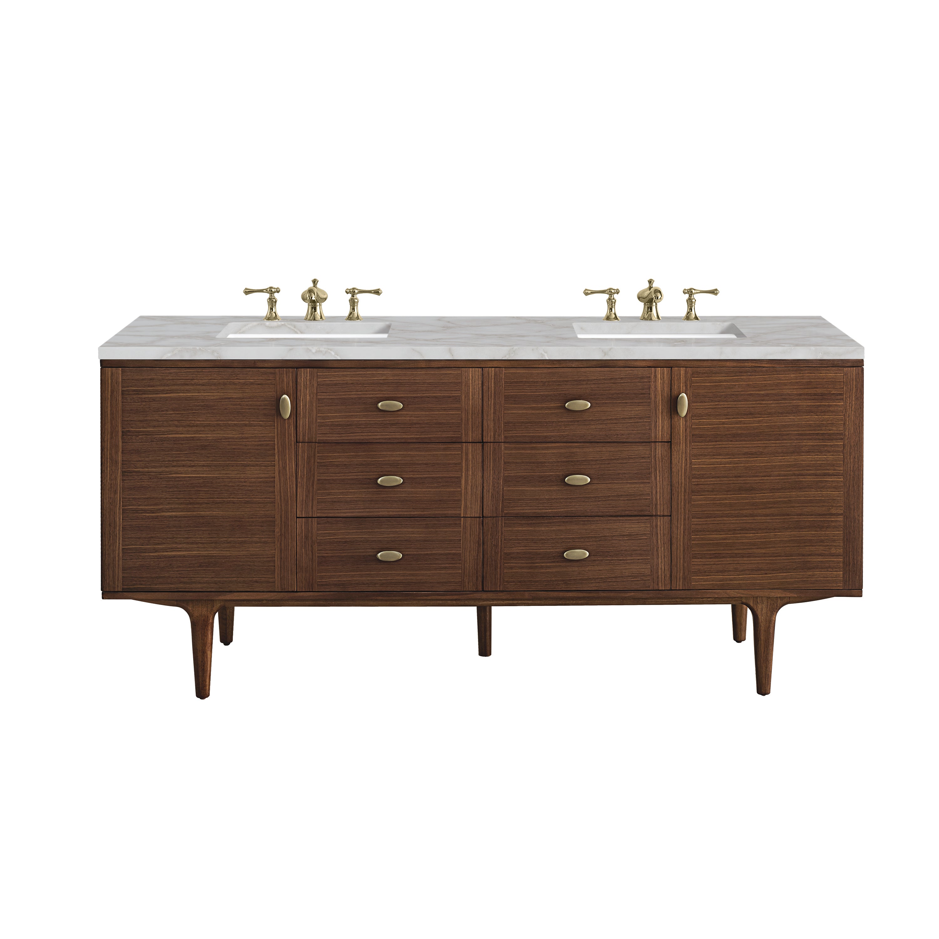 James Martin Amberly 72" Double Vanity in Mid-Century Walnut with 3cm Countertop