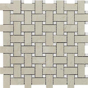 Crema Marfil Polished Marble Mosaic Basketweave With White Dot 1"X2"