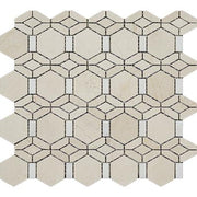 Crema Marfil Polished Marble Mosaic Hexagon With White Strips