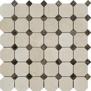 Crema Marfil Polished Marble Mosaic Octagon With Dark Emperador 2"