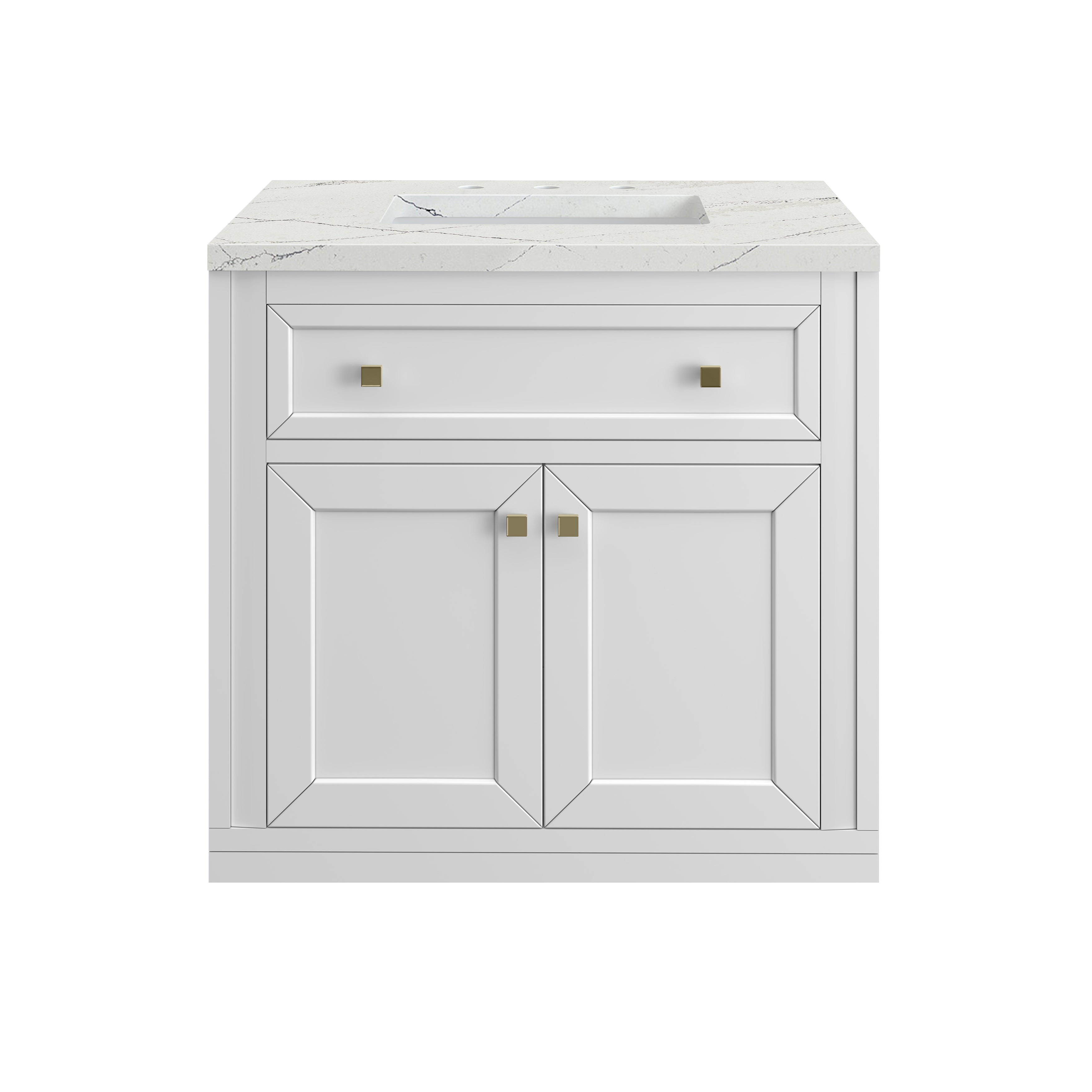 James Martin Chicago 30" Single Vanity in Glossy White with 3cm Countertop