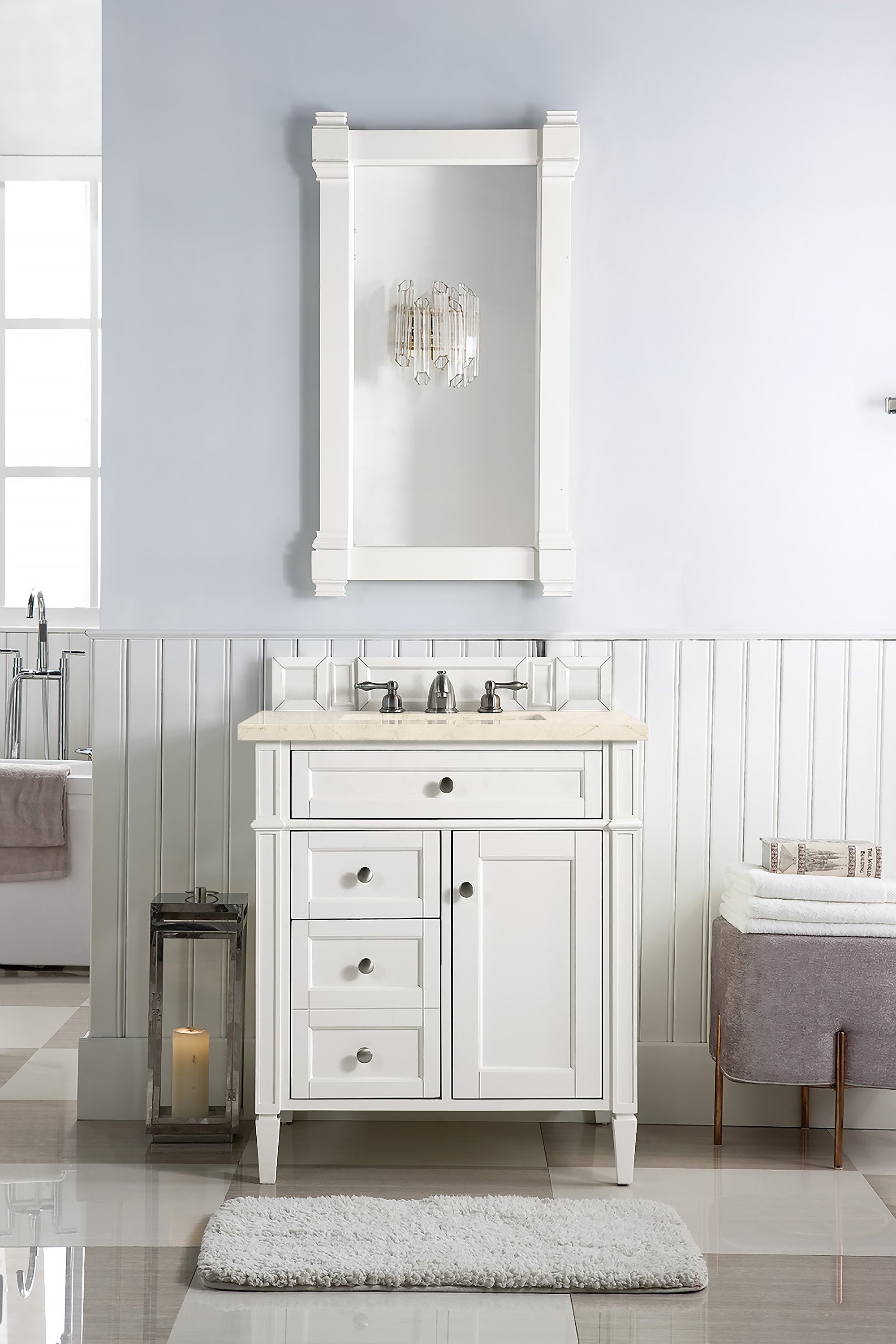 James Martin Brittany 30" Single Vanity in Bright White with 3cm Countertop