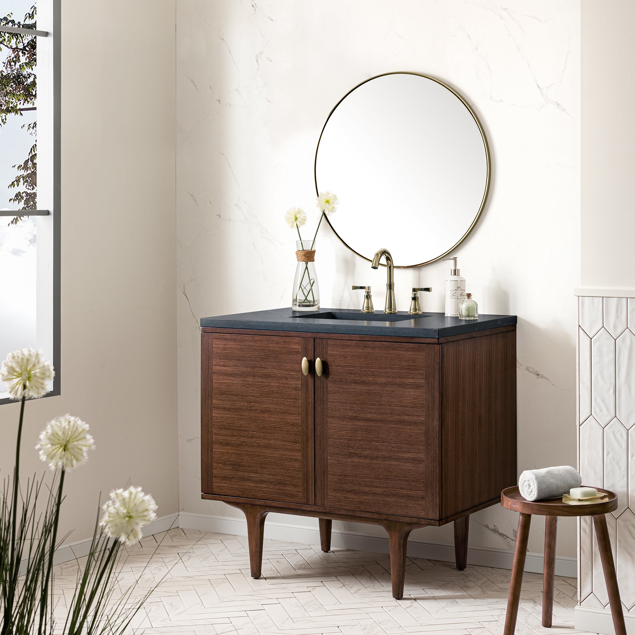 James Martin Amberly 36" Single Vanity in Mid-Century Walnut with 3cm Countertop