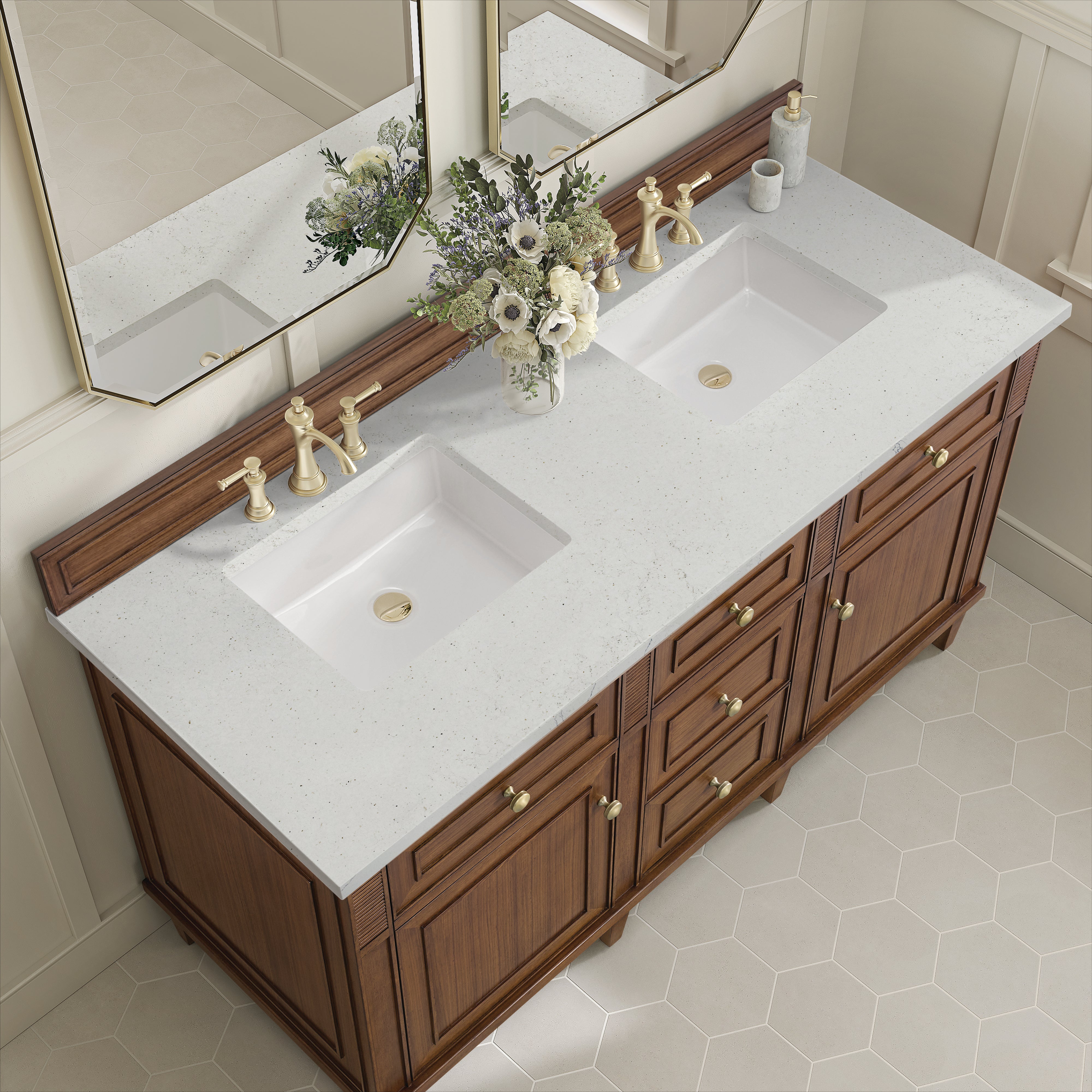 James Martin Lorelai 60" Double Vanity in Mid-Century Walnut with 3cm Countertop