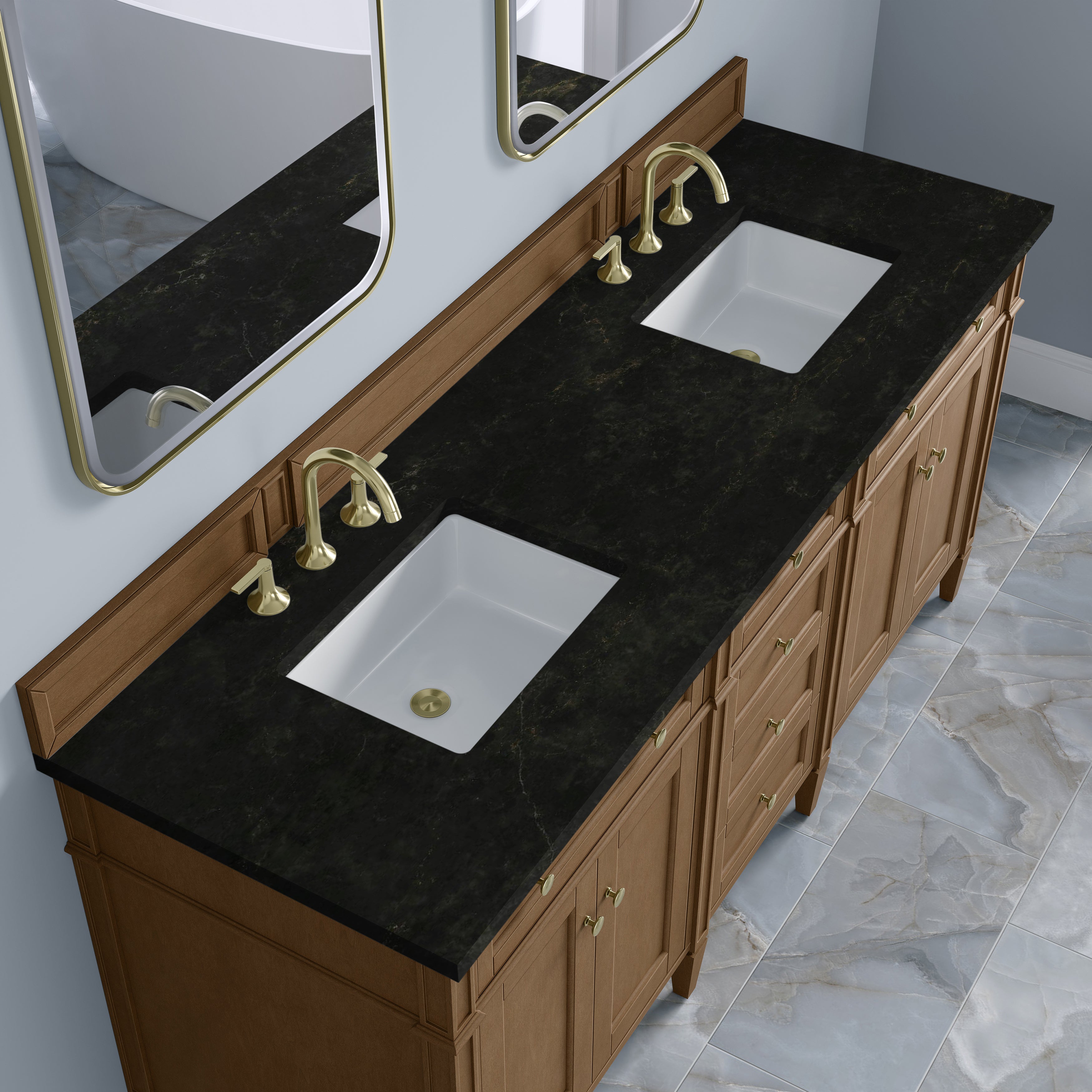 James Martin Brittany 72" Double Vanity in Pecan with 3cm Countertop