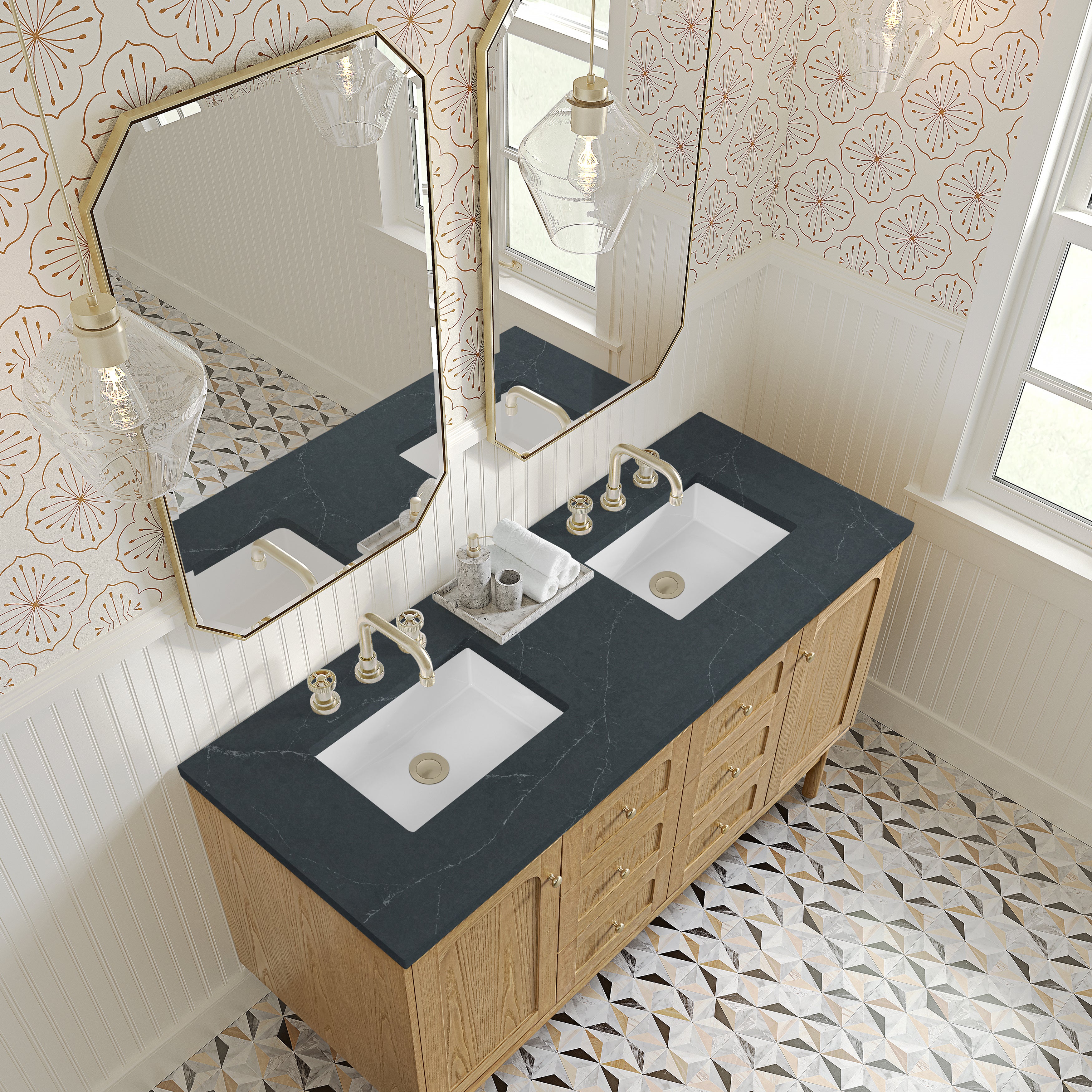 James Martin Laurent 60" Double Vanity in Light Natural Oak with 3cm Countertop