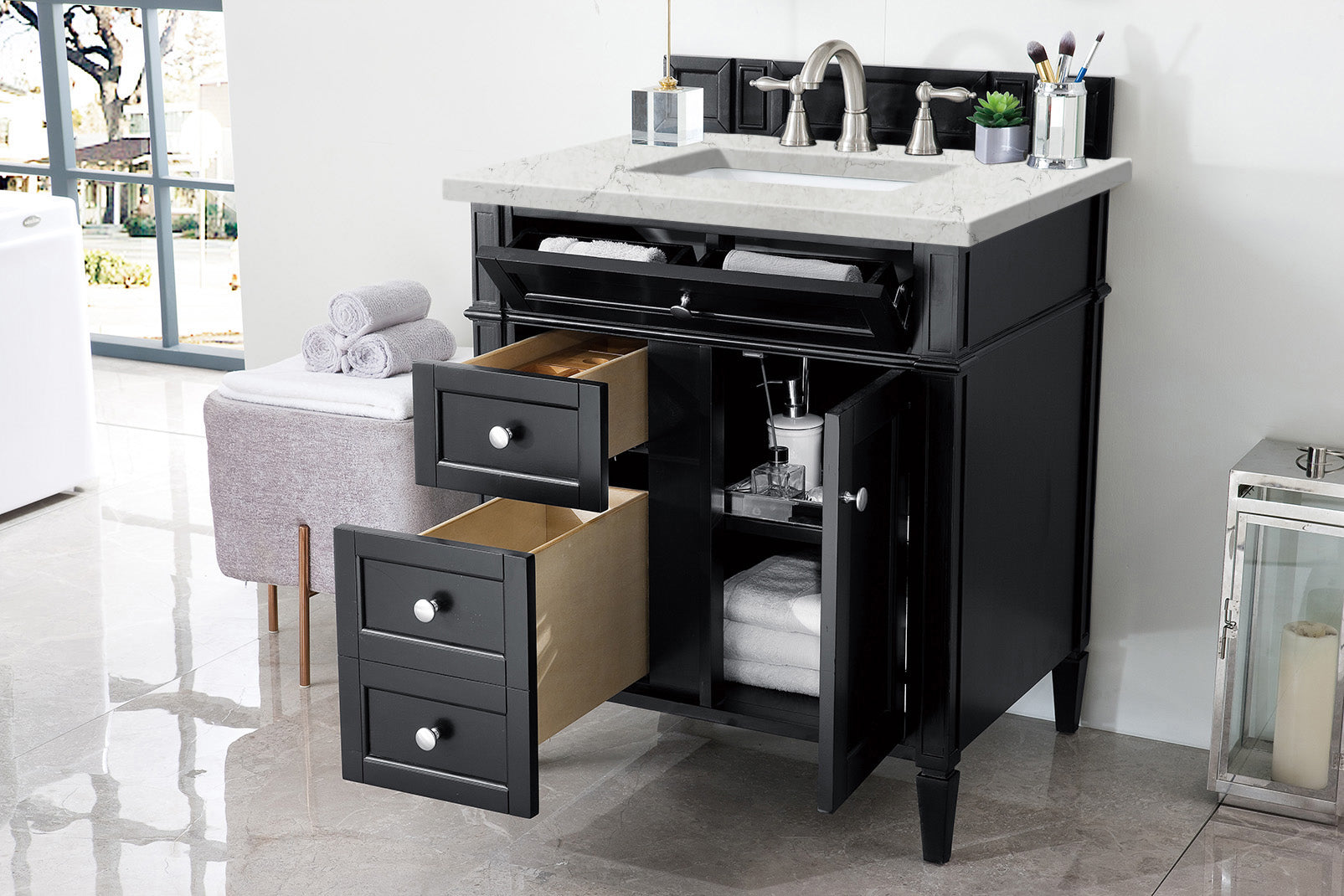 James Martin Brittany 30" Single Vanity in Black Onyx with 3cm Countertop