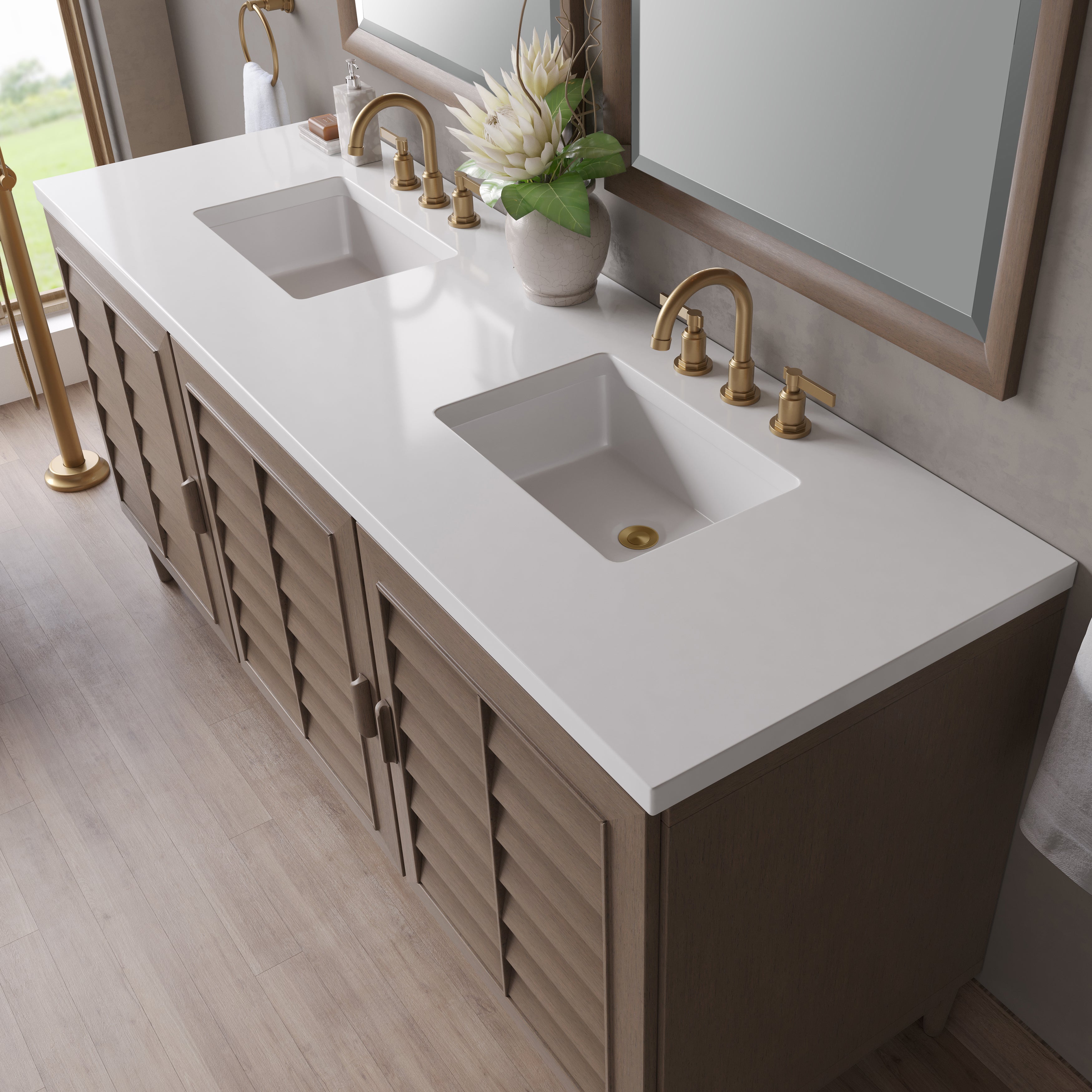 James Martin Portland 72" Double Vanity in Whitewashed Walnut with 3cm Countertop