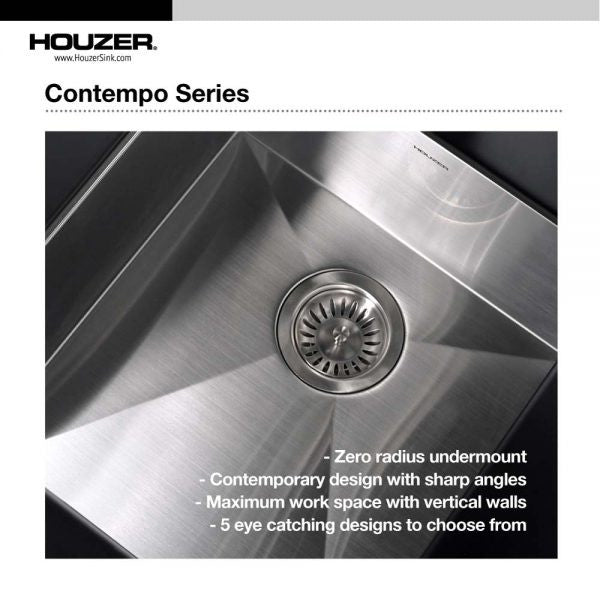 Houzer Contempo 17 inch Stainless Steel Undermount Single Bowl Bar Sink with Strainer & Grid - CTR-1700