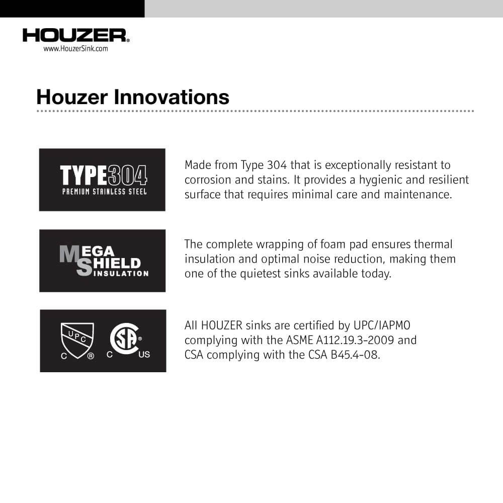 Houzer Contempo 33" Stainless Steel Undermount 70/30 Double Right Prep Bowl Kitchen Sink with Strainer & Grids