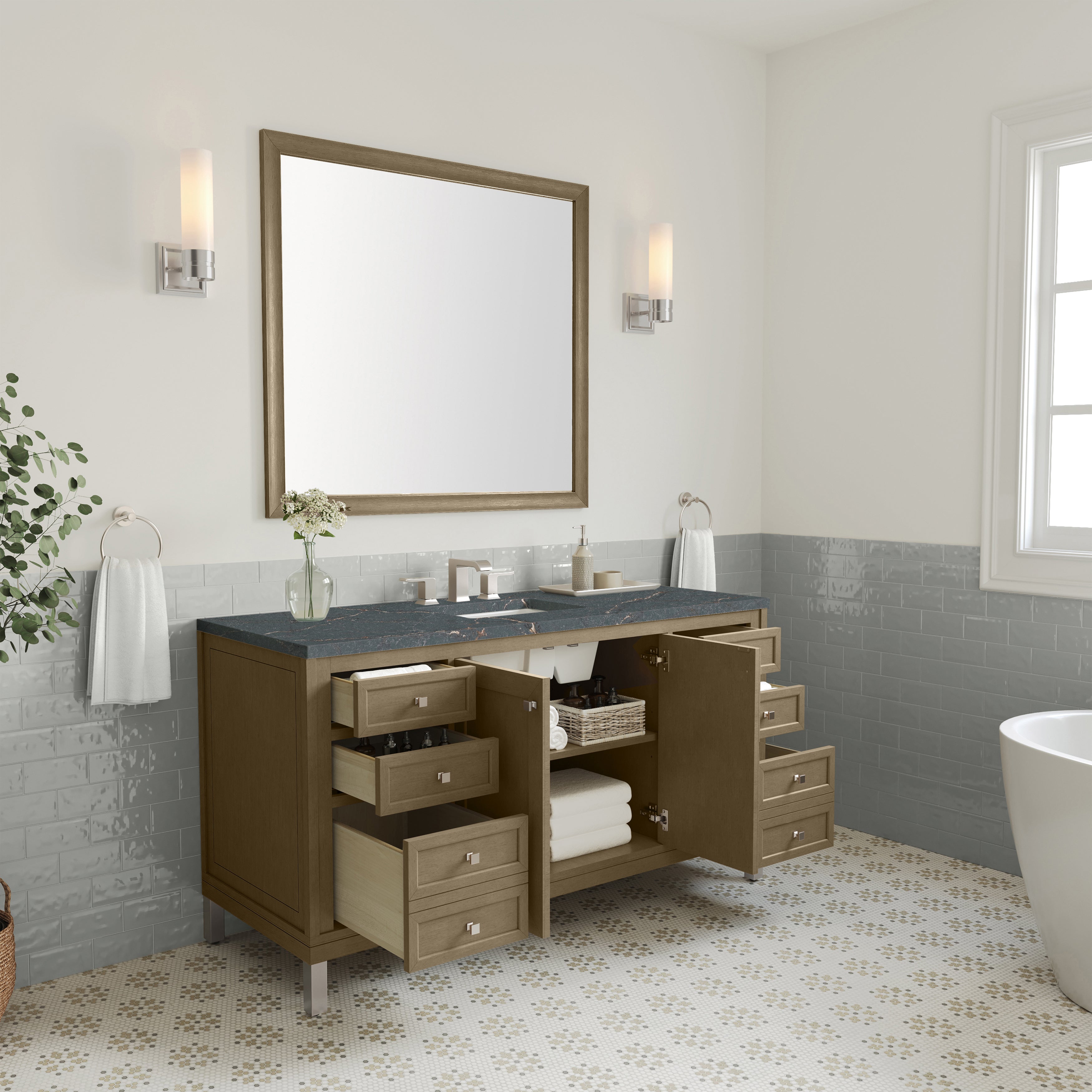 James Martin Chicago 60" Single Vanity in Walnut Whisper with 3cm Countertop
