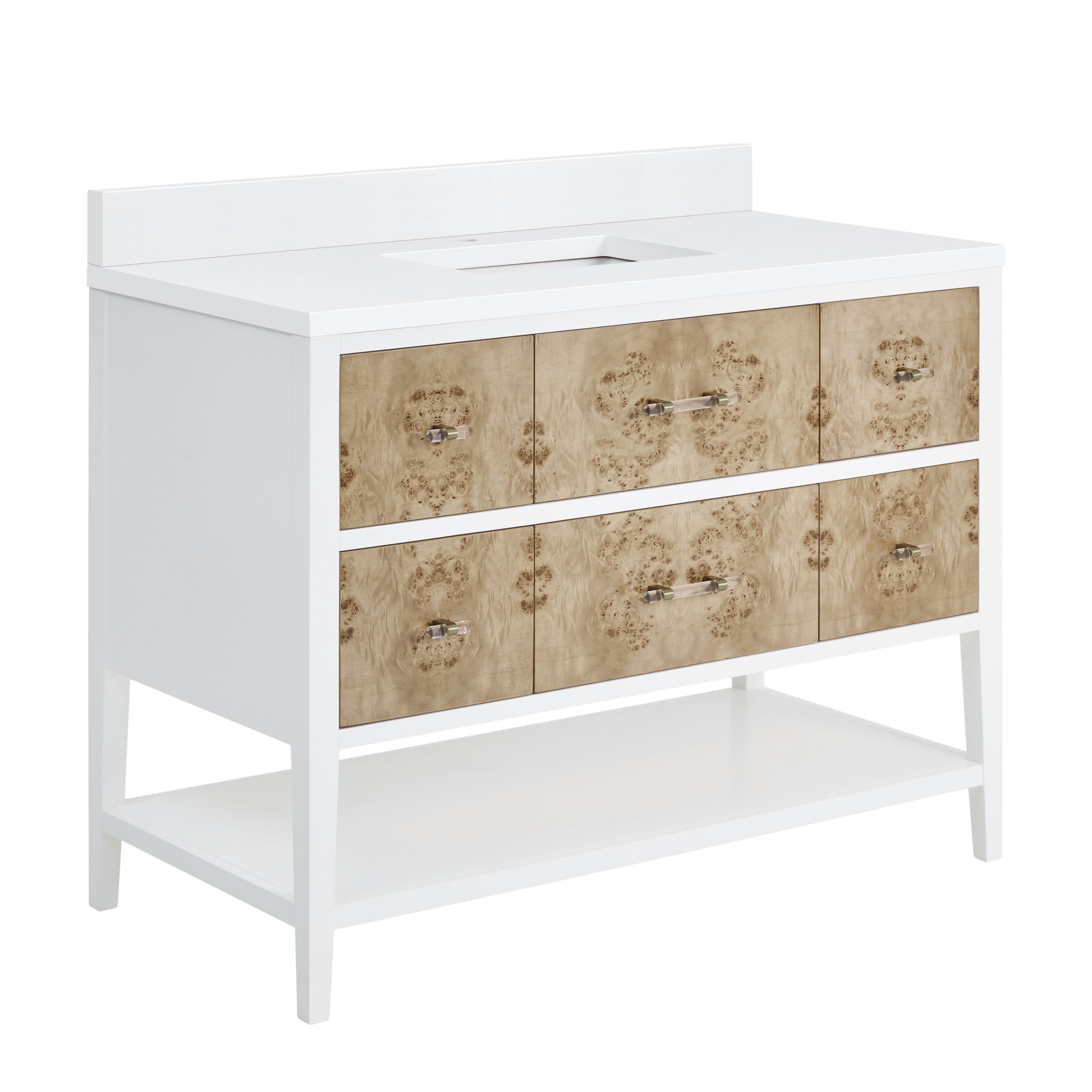 James Martin Olena 48" Single Vanity in Light Mappa Burl and Polished White with 3cm Countertop