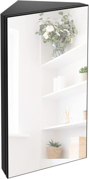 Chans Furniture MMC-Corner Corner Medicine Cabinet with Mirrored Door and Triple-Shelf Storage