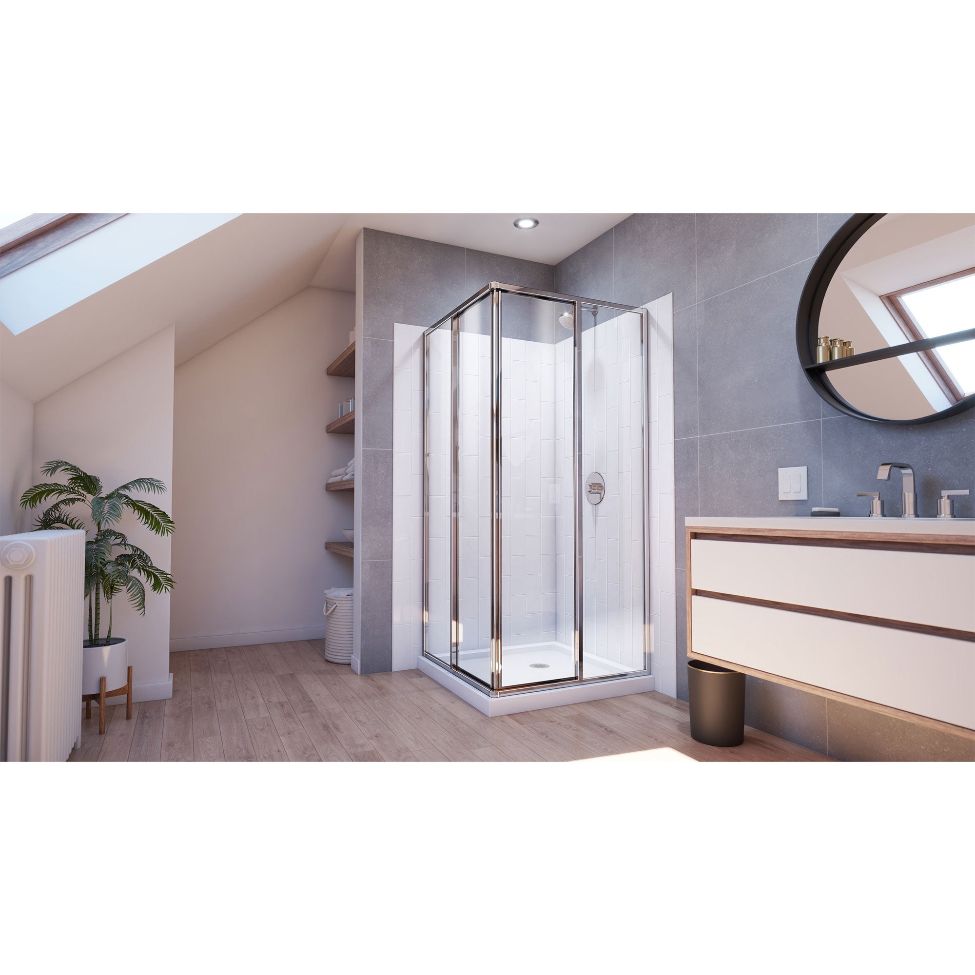 DreamLine Cornerview 36 inch D x 36 inch W x 78 3/4 inch H Framed Sliding Shower Enclosure, Shower Base, and Wall Kit