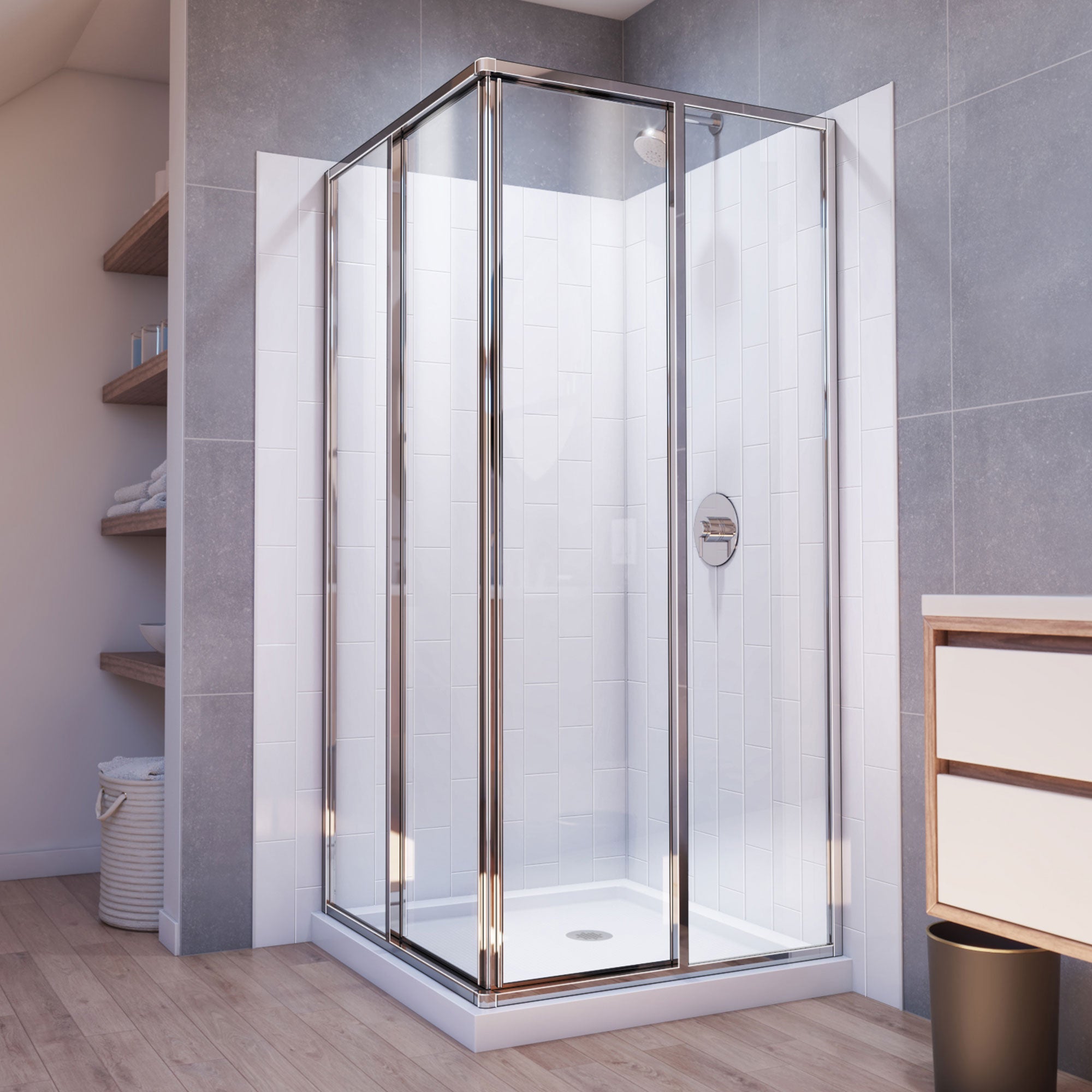 DreamLine Cornerview 36 inch D x 36 inch W x 78 3/4 inch H Framed Sliding Shower Enclosure, Shower Base, and Wall Kit