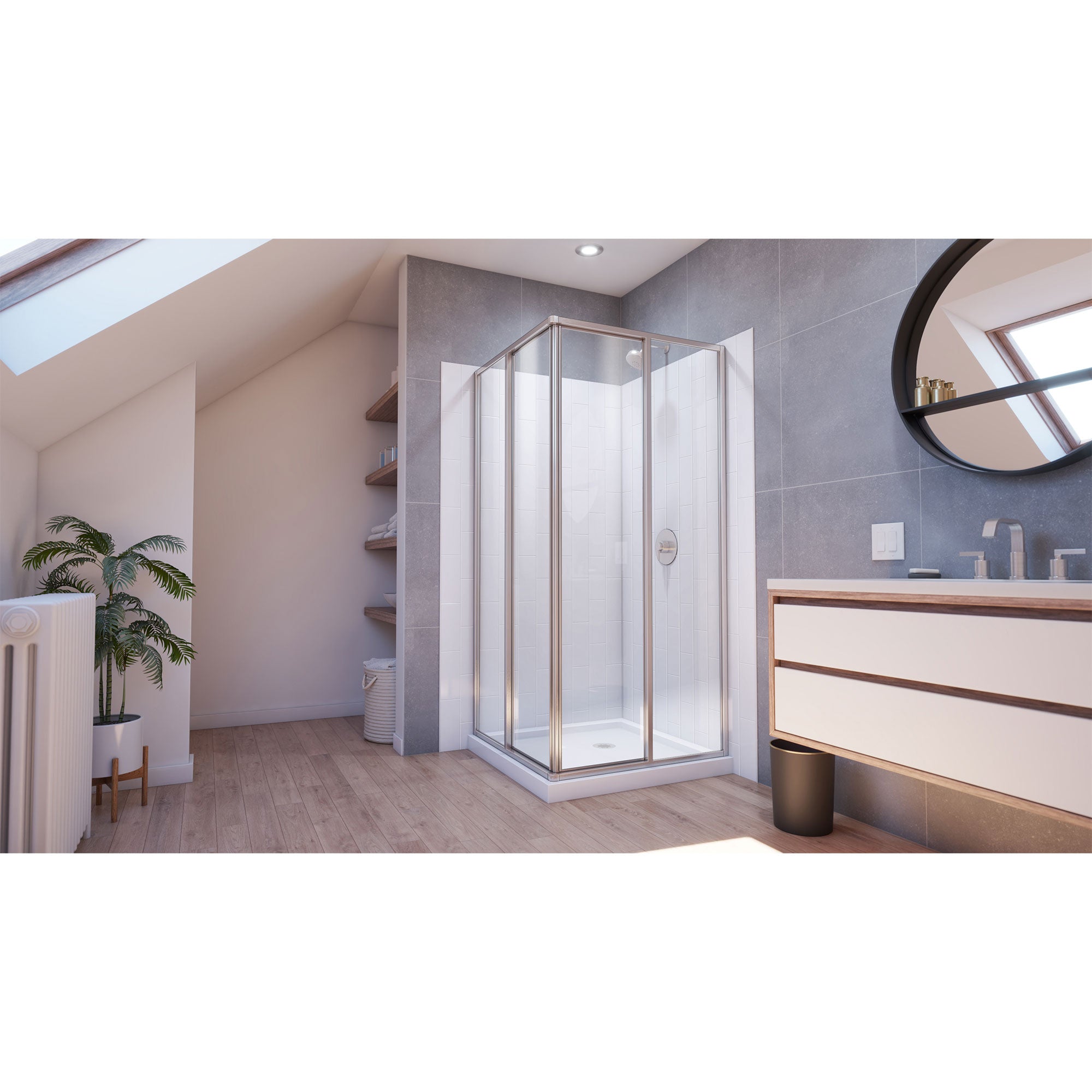 DreamLine Cornerview 36 inch D x 36 inch W x 78 3/4 inch H Framed Sliding Shower Enclosure, Shower Base, and Wall Kit