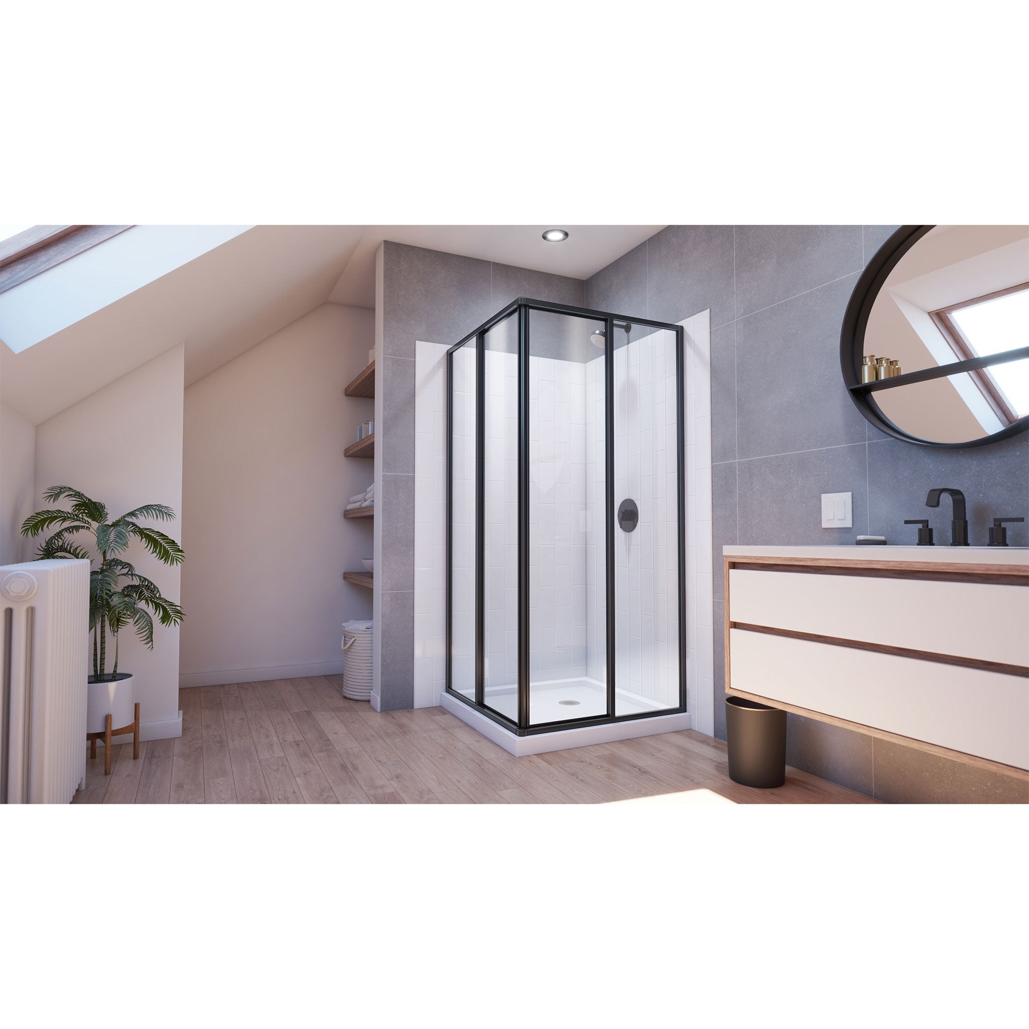 DreamLine Cornerview 36 inch D x 36 inch W x 78 3/4 inch H Framed Sliding Shower Enclosure, Shower Base, and Wall Kit
