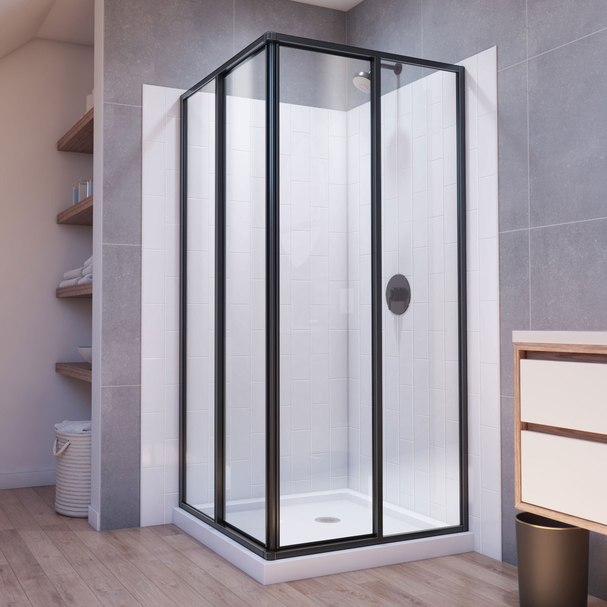DreamLine Cornerview 36 inch D x 36 inch W x 78 3/4 inch H Framed Sliding Shower Enclosure, Shower Base, and Wall Kit