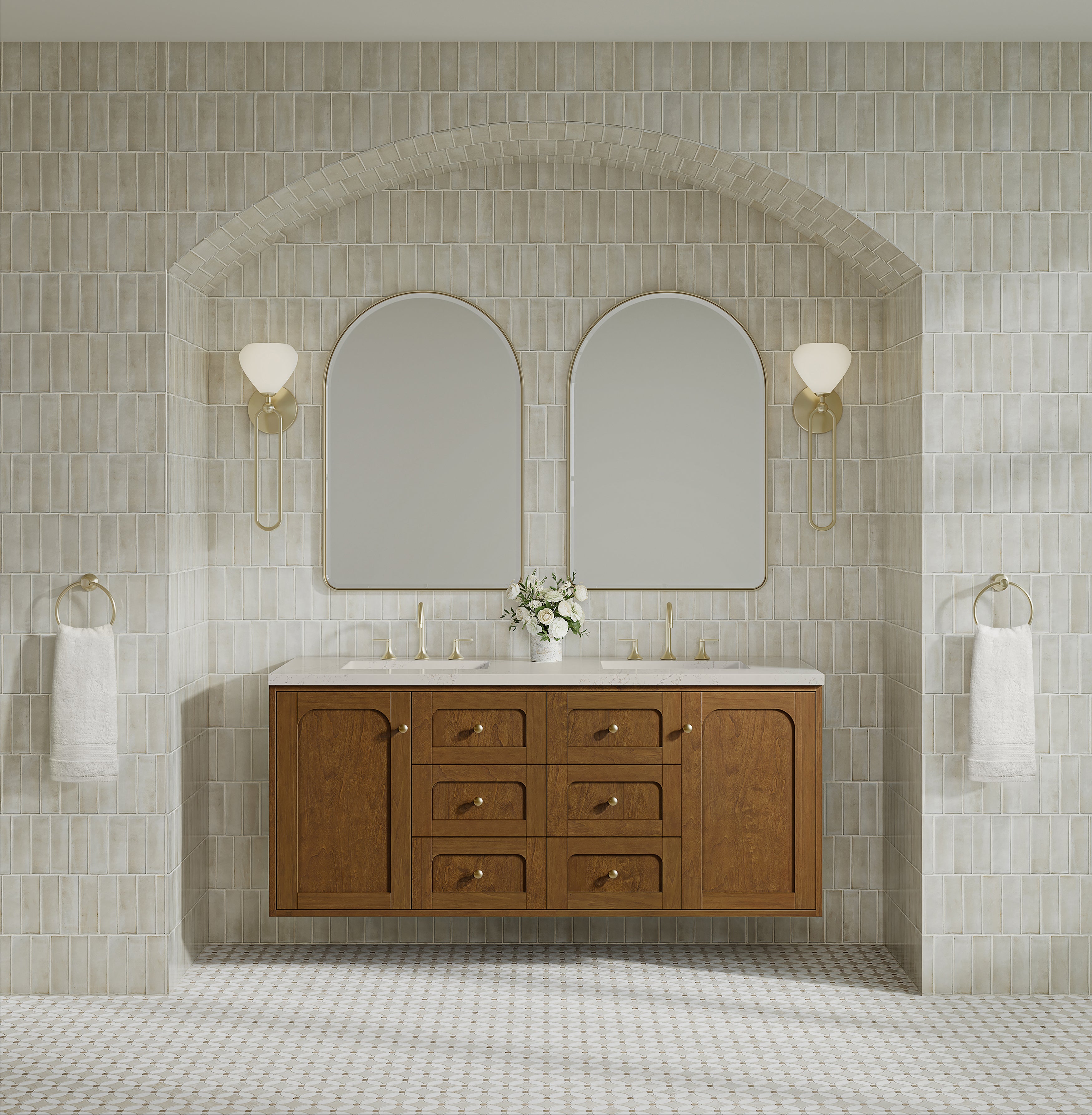 James Martin Laurent 60" Double Vanity in Honey Oak with 3cm Countertop and FreePower Wireless Charger