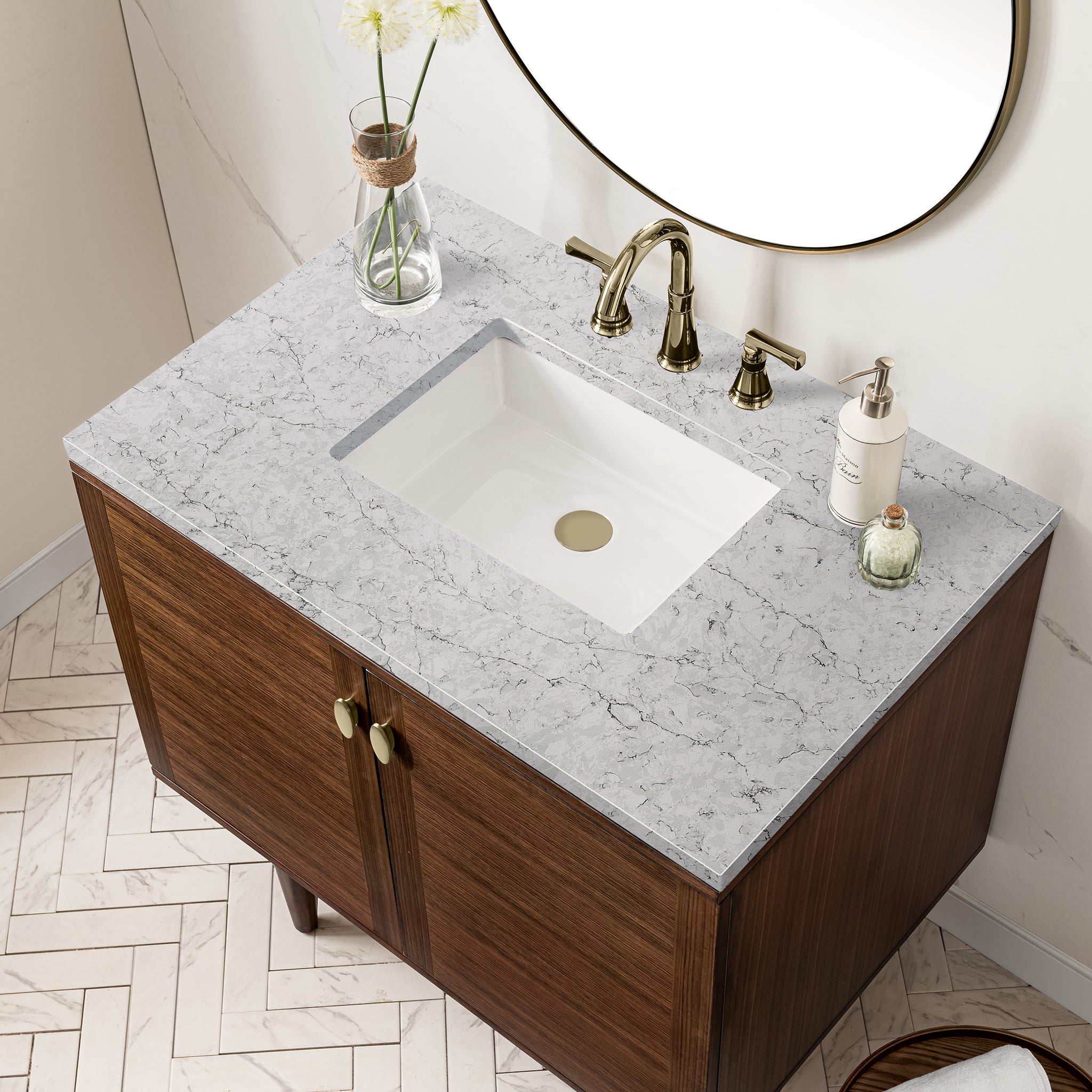 James Martin Amberly 36" Single Vanity in Mid-Century Walnut with 3cm Countertop
