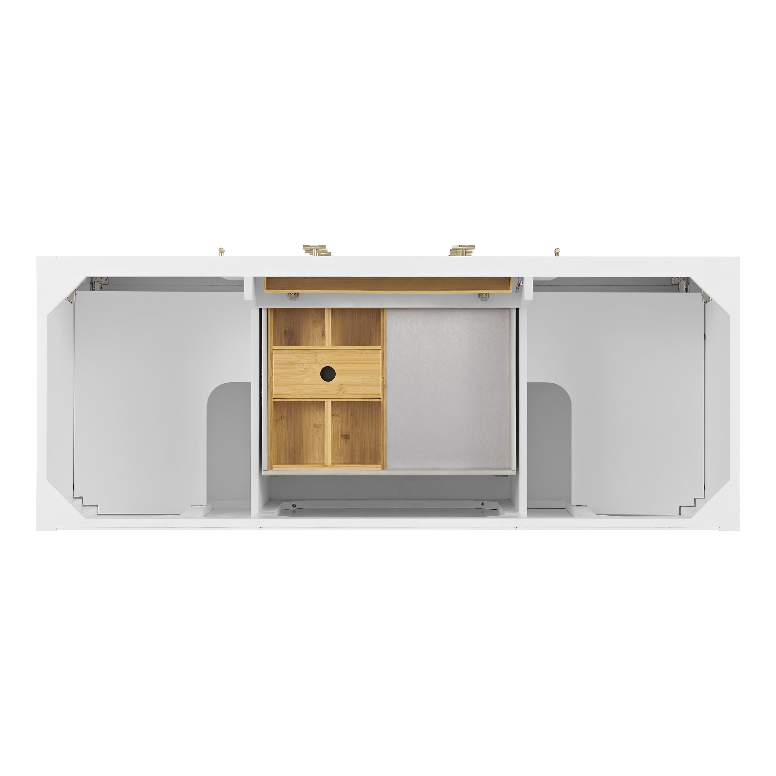 James Martin Myrrin 60" Double Vanity in Bright White with 3cm Countertop and FreePower Wireless Charger