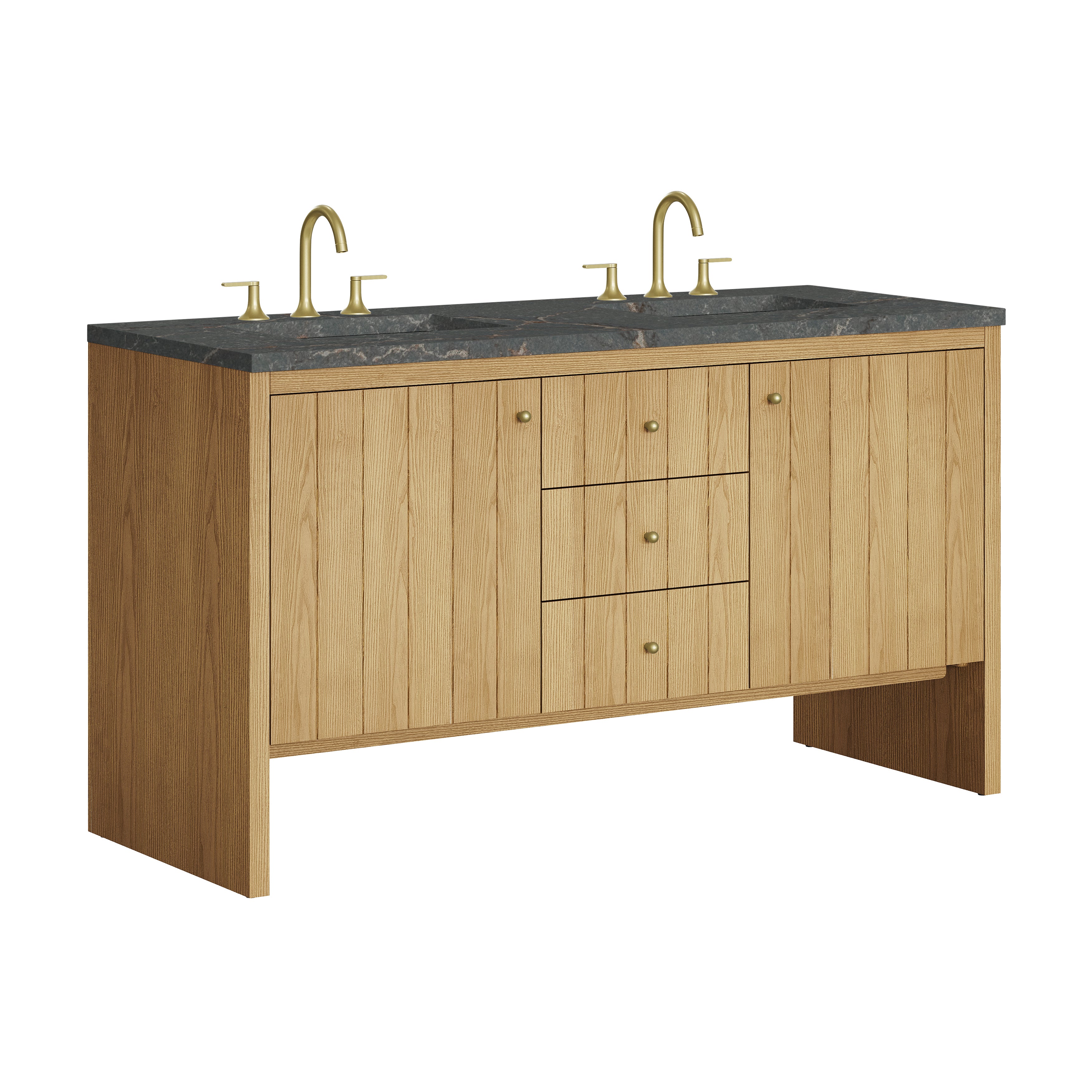 James Martin Hudson 60" Double Vanity in Light Natural Oak with 3cm Countertop and FreePower Wireless Charger