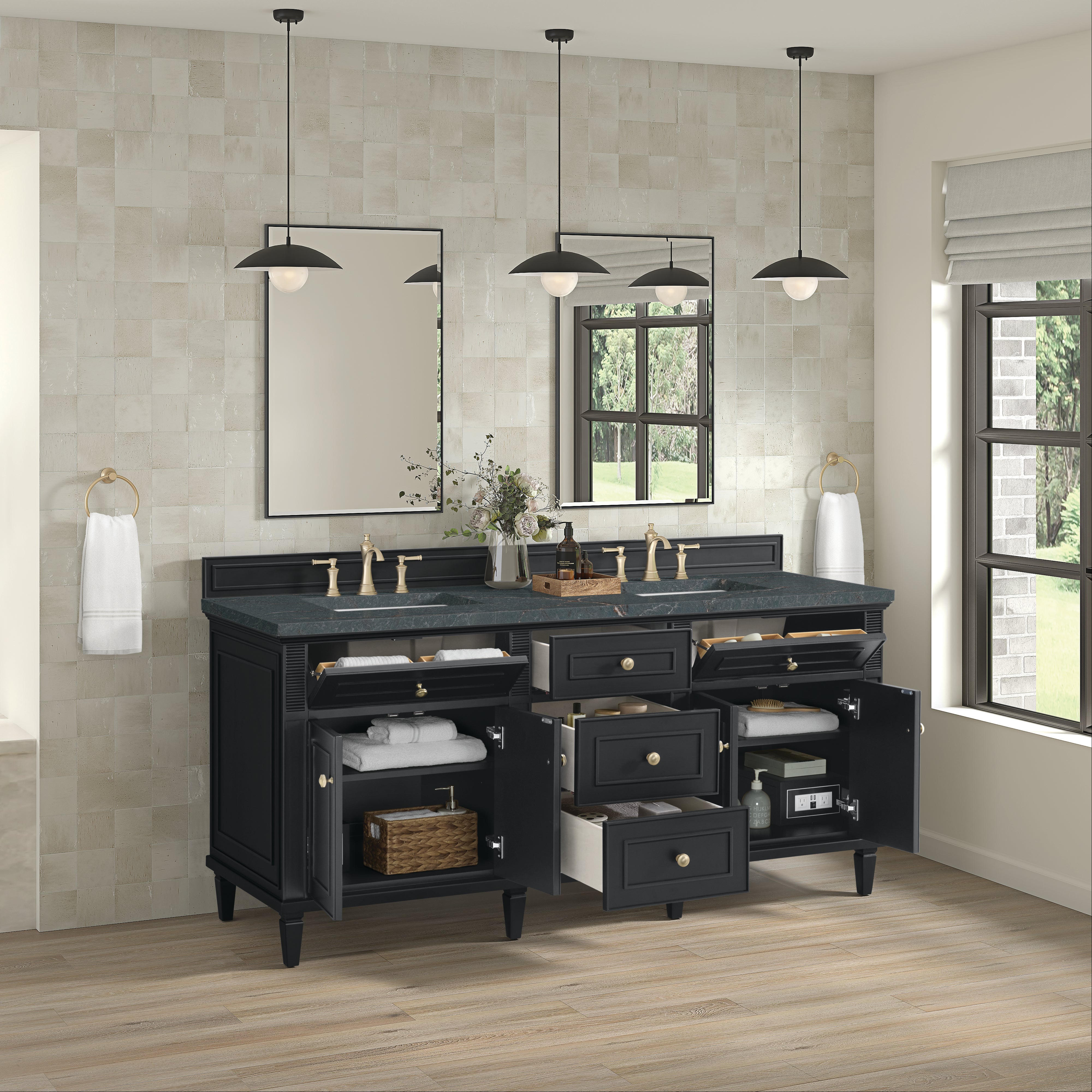 James Martin Lorelai 72" Double Vanity in Black Onyx with 3cm Countertop
