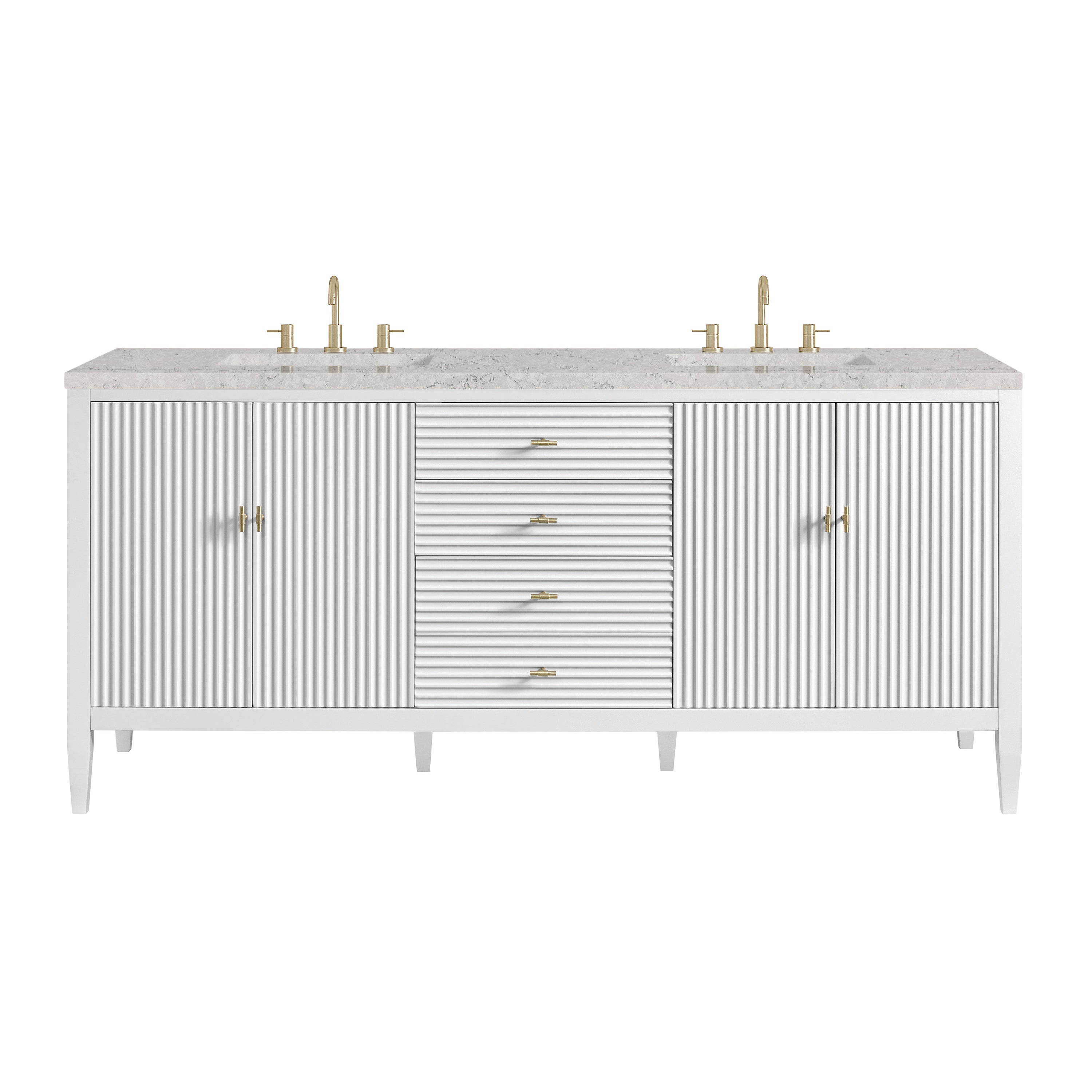 James Martin Myrrin 72" Double Vanity in Bright White with 3cm Countertop
