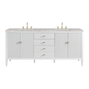James Martin Myrrin 72" Double Vanity in Bright White with 3cm Countertop and FreePower Wireless Charger