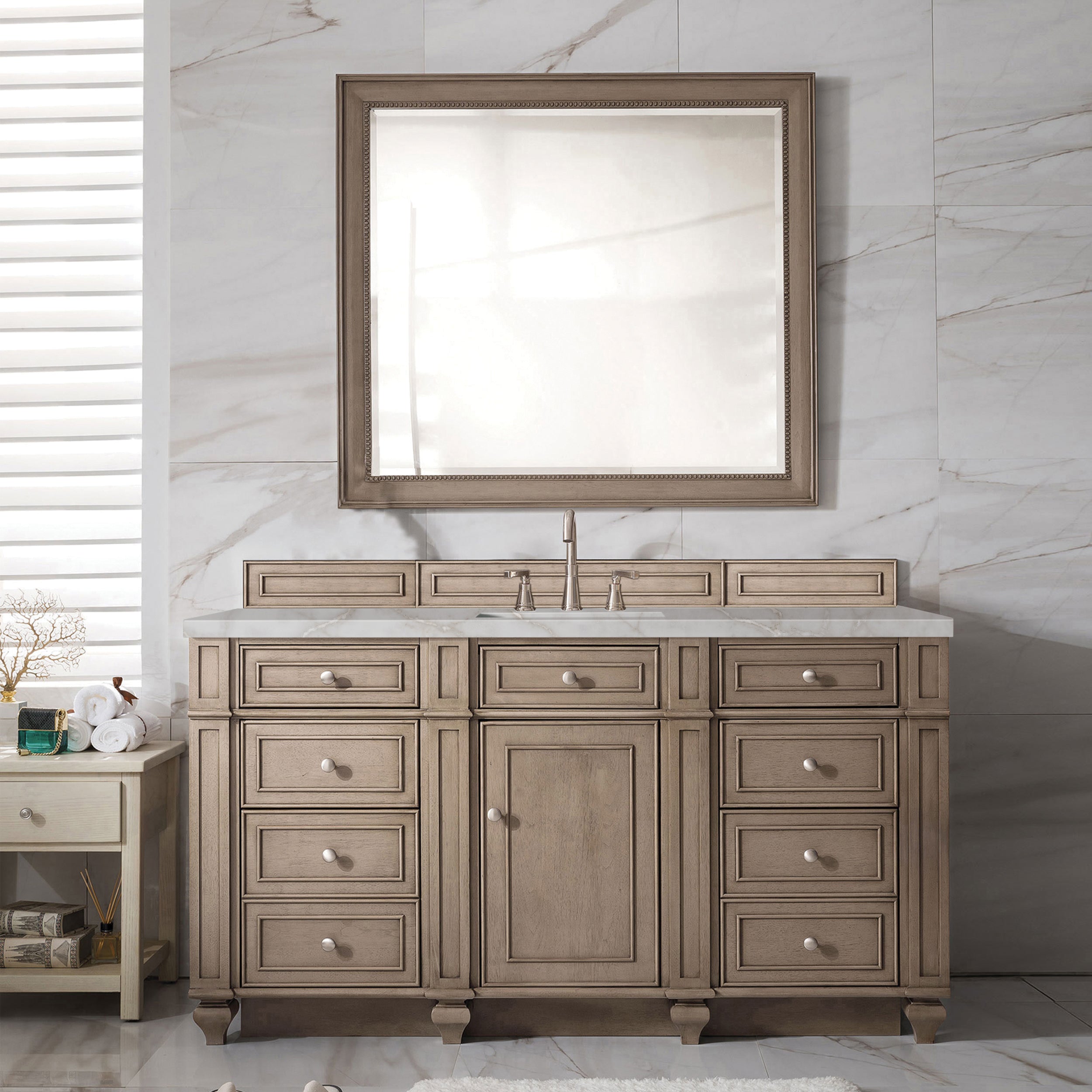 James Martin Bristol 60" Single Vanity in Whitewashed Walnut with 3cm Countertop